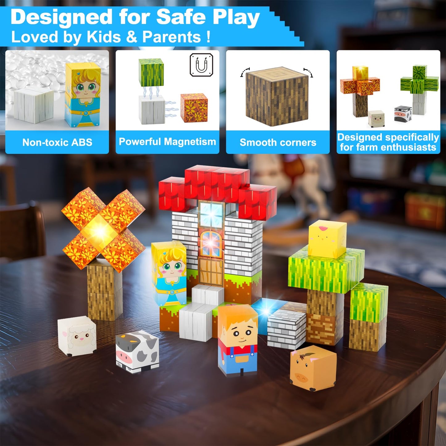 Aywewii Magnetic Blocks 45 PCS – Portable STEM Travel Toy for Kids 3-5 (Farm Edition 1)