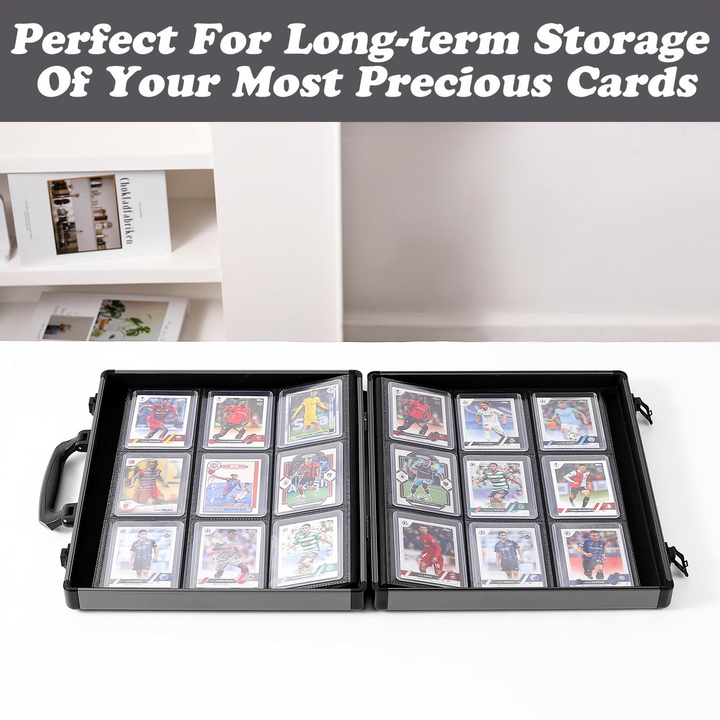 Azamou 216-Toploader Binder: Aluminum Hard Case for 3x4 Cards, 12 Pages, 9-Pocket Sleeves (Gray)