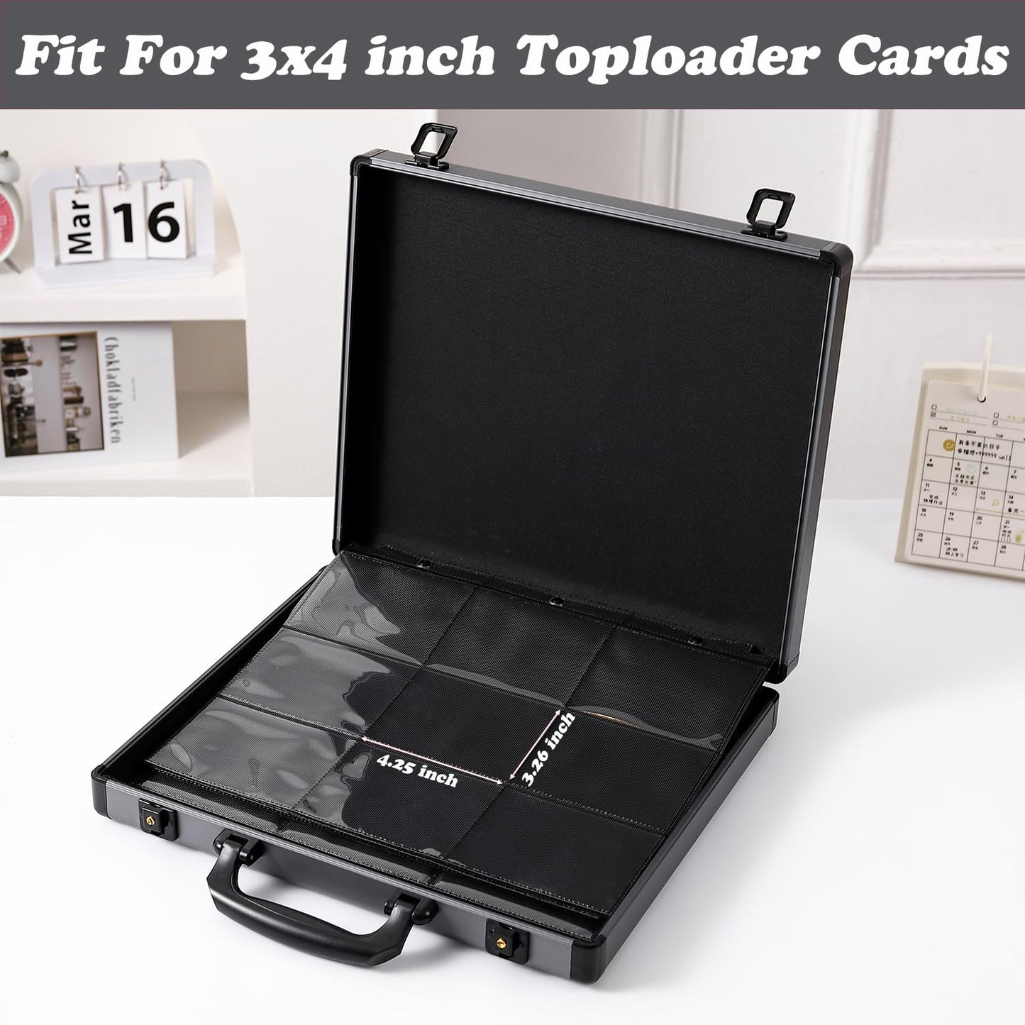 Azamou 216-Toploader Binder: Aluminum Hard Case for 3x4 Cards, 12 Pages, 9-Pocket Sleeves (Gray)
