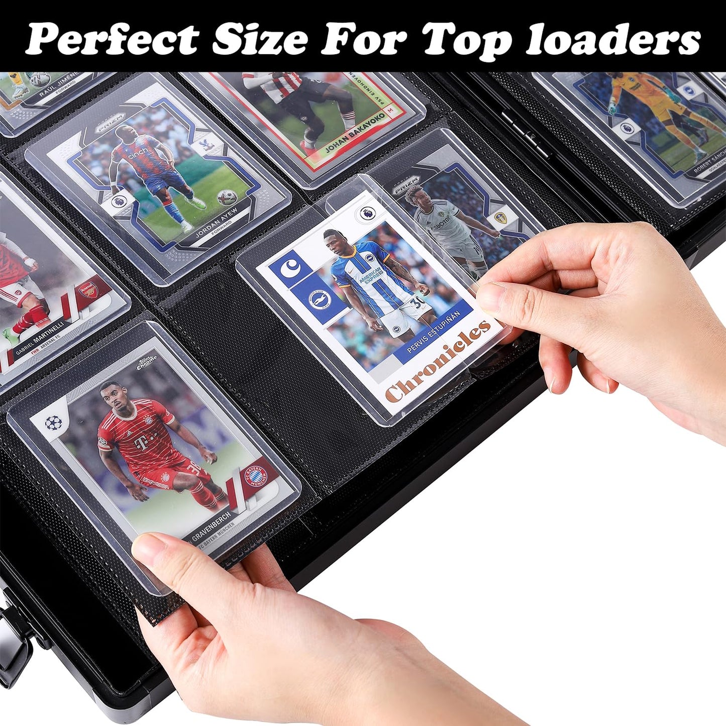 Azamou 216-Toploader Binder: Aluminum Hard Case for 3x4 Cards, 12 Pages, 9-Pocket Sleeves (Gray)