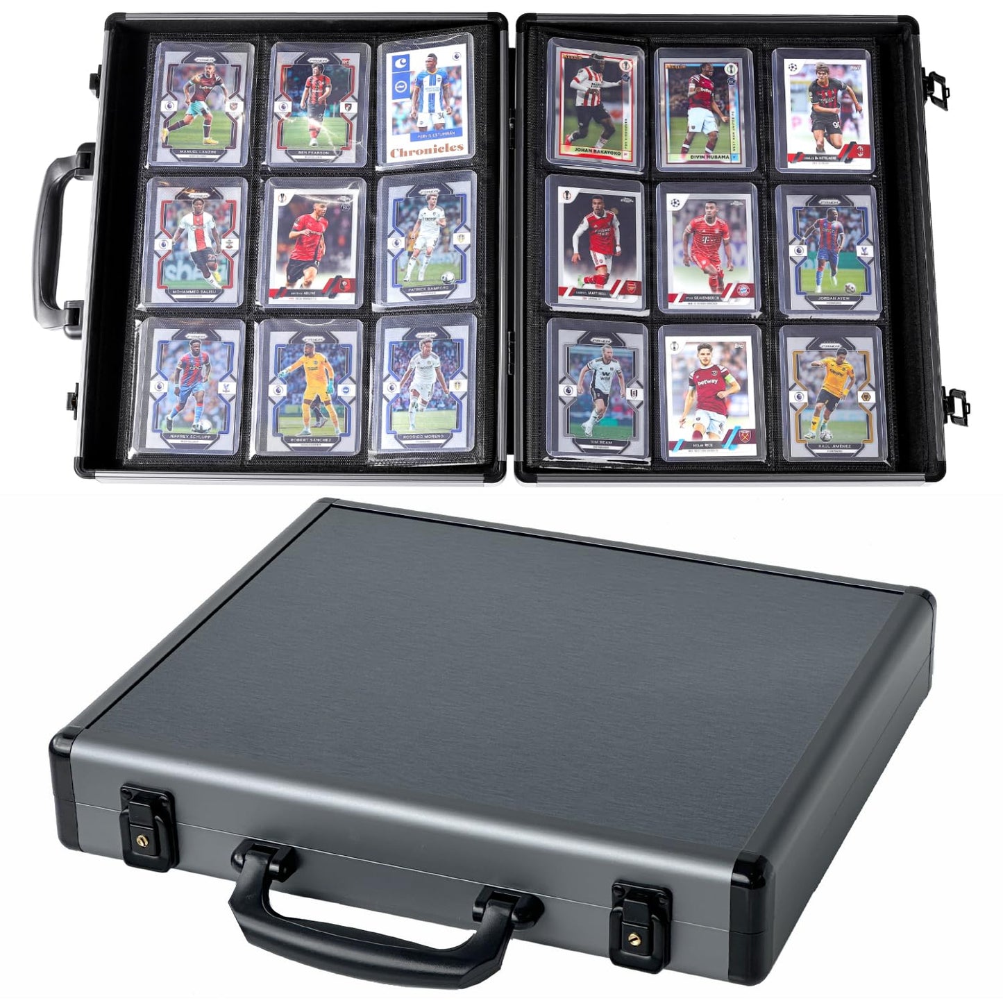 Azamou 216-Toploader Binder: Aluminum Hard Case for 3x4 Cards, 12 Pages, 9-Pocket Sleeves (Gray)
