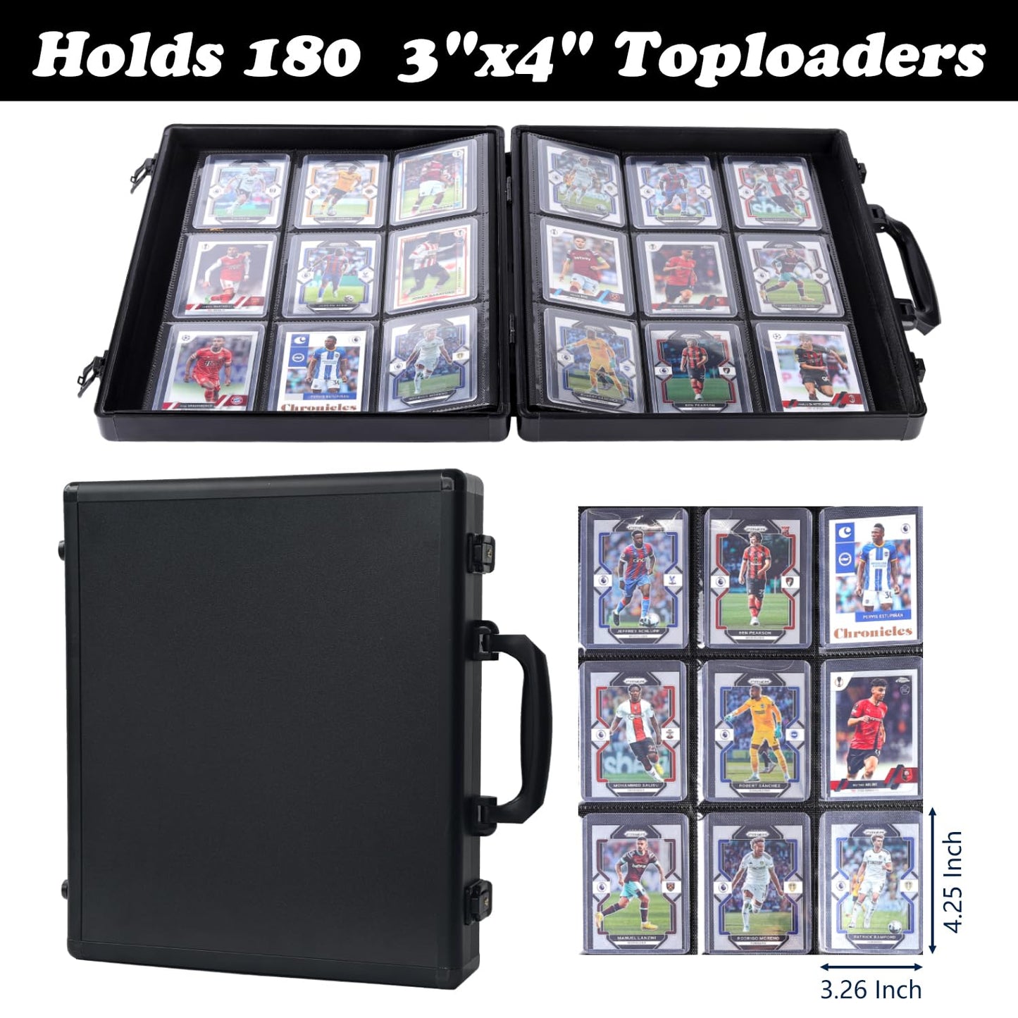 Azamou Toploader Binder — Holds 216 Toploaders, 9-Pocket Sleeves, 3-inch x 4-inch Cards (Black)