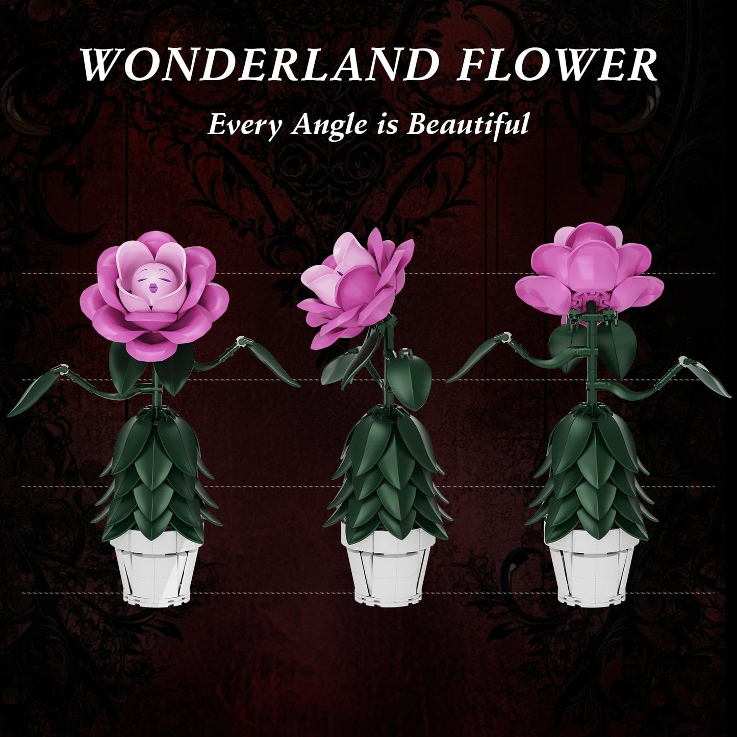 AZBHDTYS Wonderland Flower Building Set - Pink Rose, 220 PCS, Lego Flowers Compatible