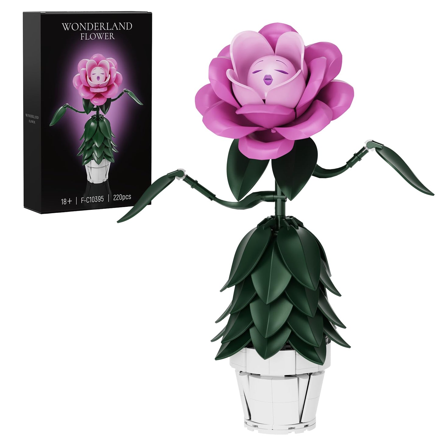 AZBHDTYS Wonderland Flower Building Set - Pink Rose, 220 PCS, Lego Flowers Compatible