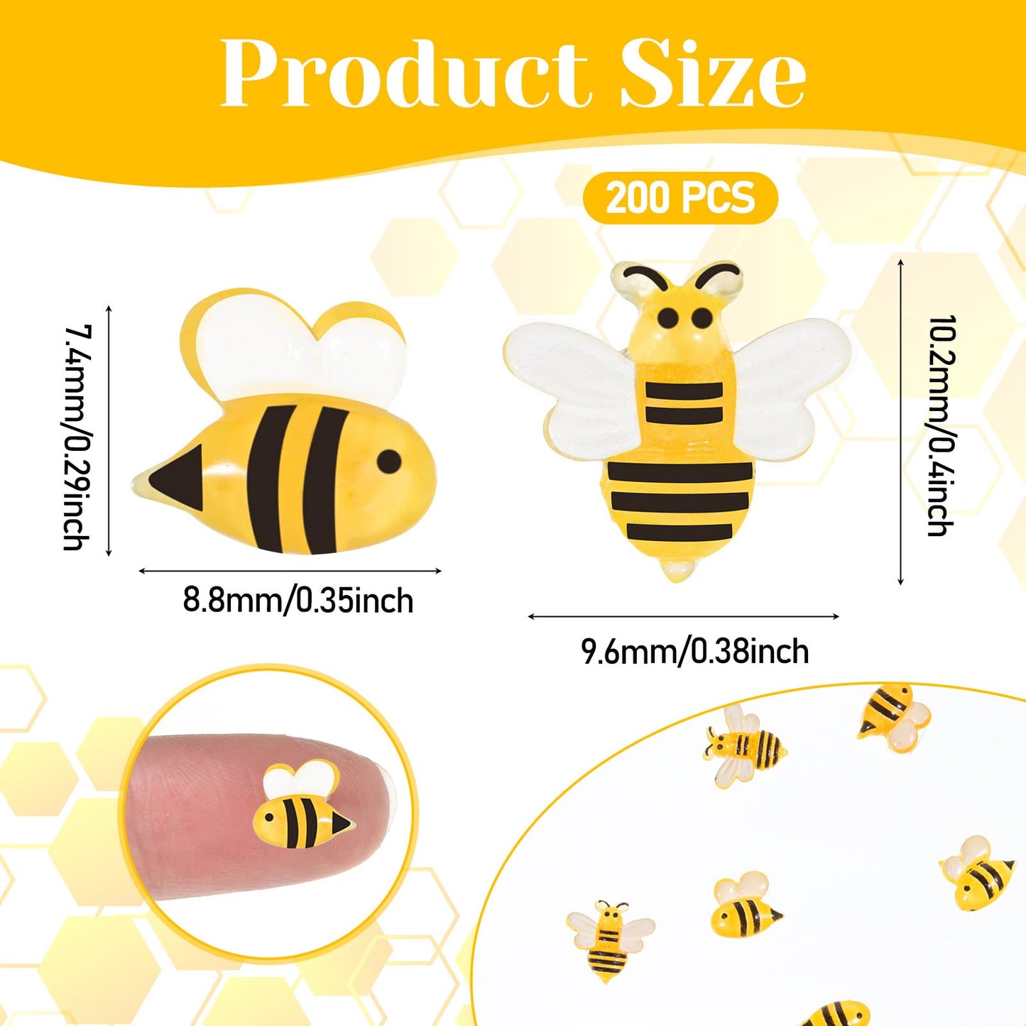 Azefnuhk 200Pcs Mini Resin Bees for Crafts – Front & Side Bee Embellishments