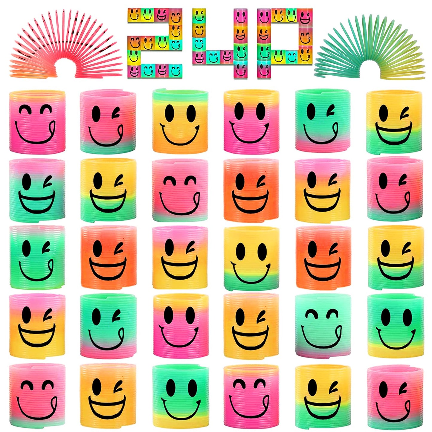 AZEN 24 Pcs Mini Spring Favors — Rainbow Fidget Toys for Kids 3-5 & 4-8 | Party Bags & Classroom Prizes