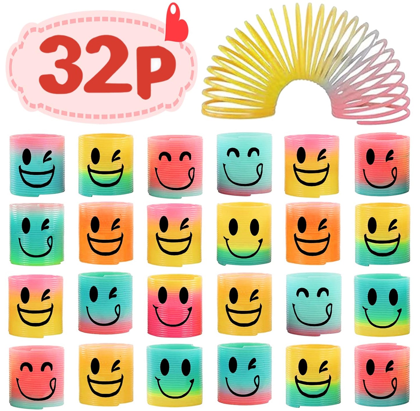 AZEN 32 Pcs Mini Spring Favors - Rainbow Fidget Toys for Kids, Classroom Prizes & Goodie Bags