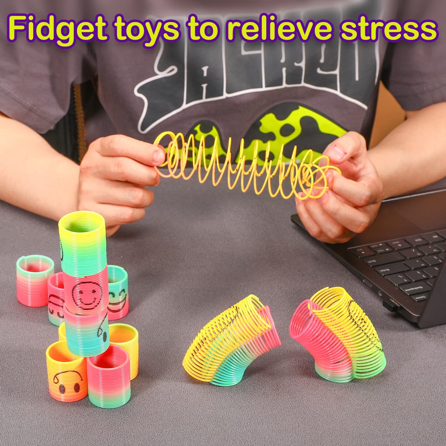 AZEN 32 Pcs Mini Spring Favors - Rainbow Fidget Toys for Kids, Classroom Prizes & Goodie Bags