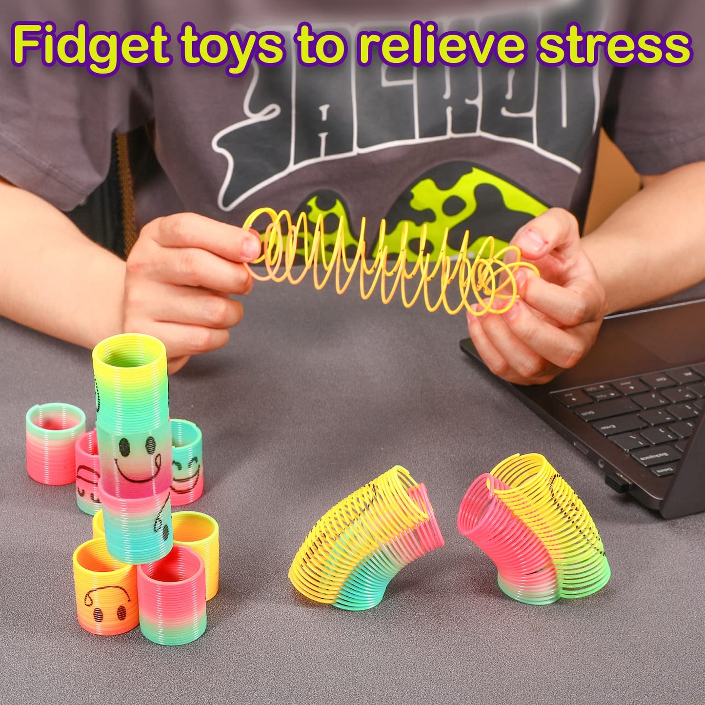 AZEN 24 Pcs Mini Spring Favors — Rainbow Fidget Toys for Kids 3-5 & 4-8 | Party Bags & Classroom Prizes