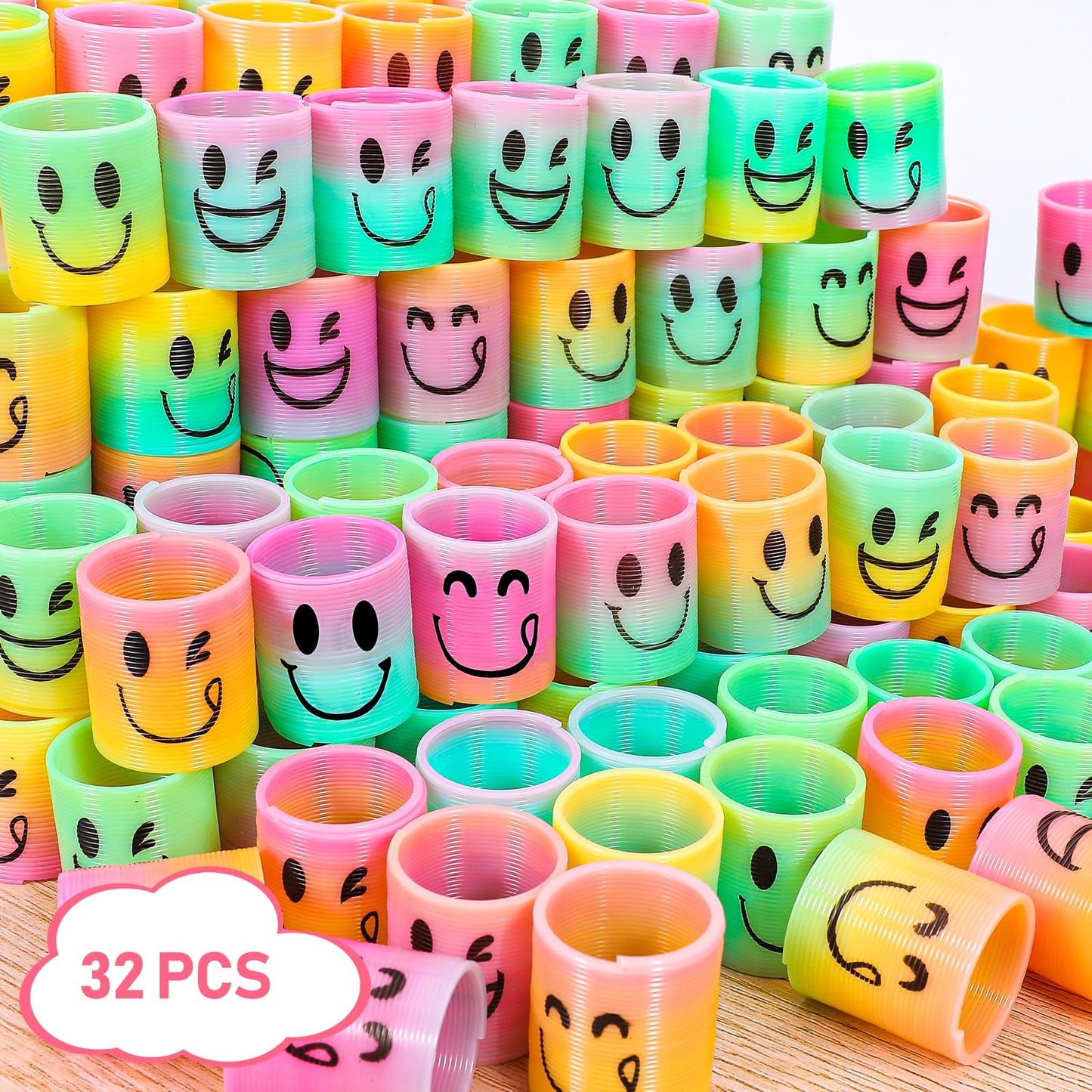 AZEN 32 Pcs Mini Spring Favors - Rainbow Fidget Toys for Kids, Classroom Prizes & Goodie Bags