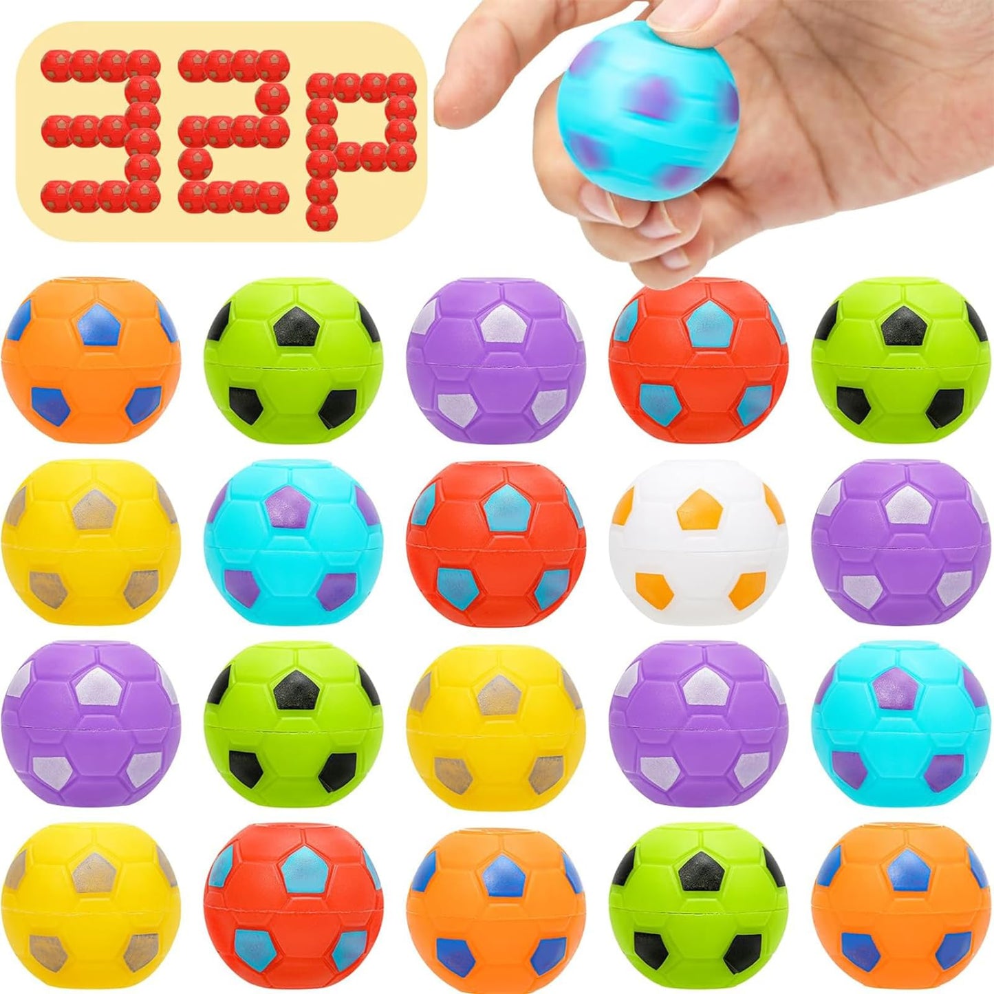 AZEN 32 Pcs Soccer Party Favors – Mini Fidget Spinner Soccer Balls for Kids 4-12 | Party Bags & Gifts