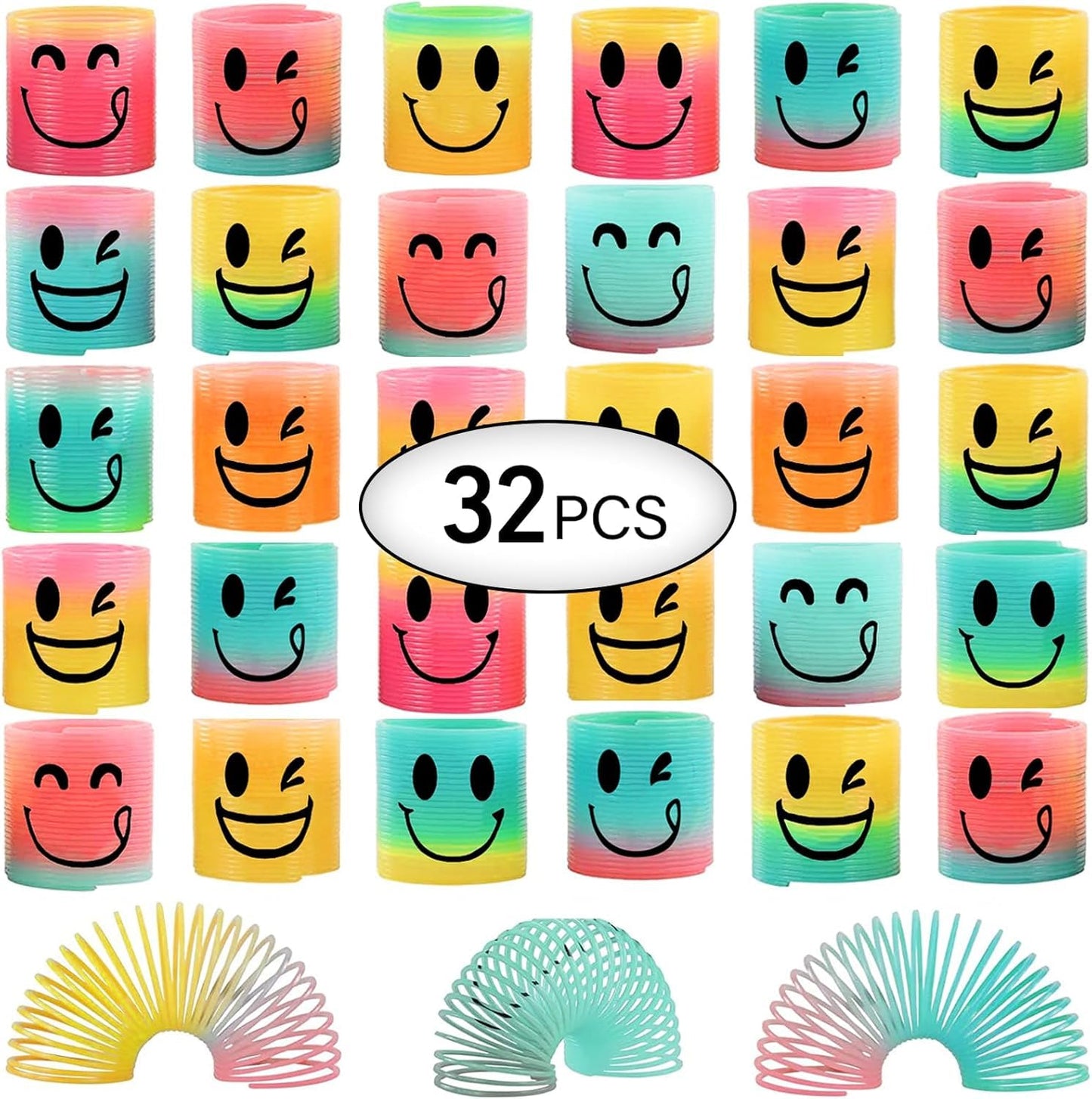 AZEN 32 Pcs Mini Spring Favors - Rainbow Fidget Toys for Kids, Classroom Prizes & Goodie Bags