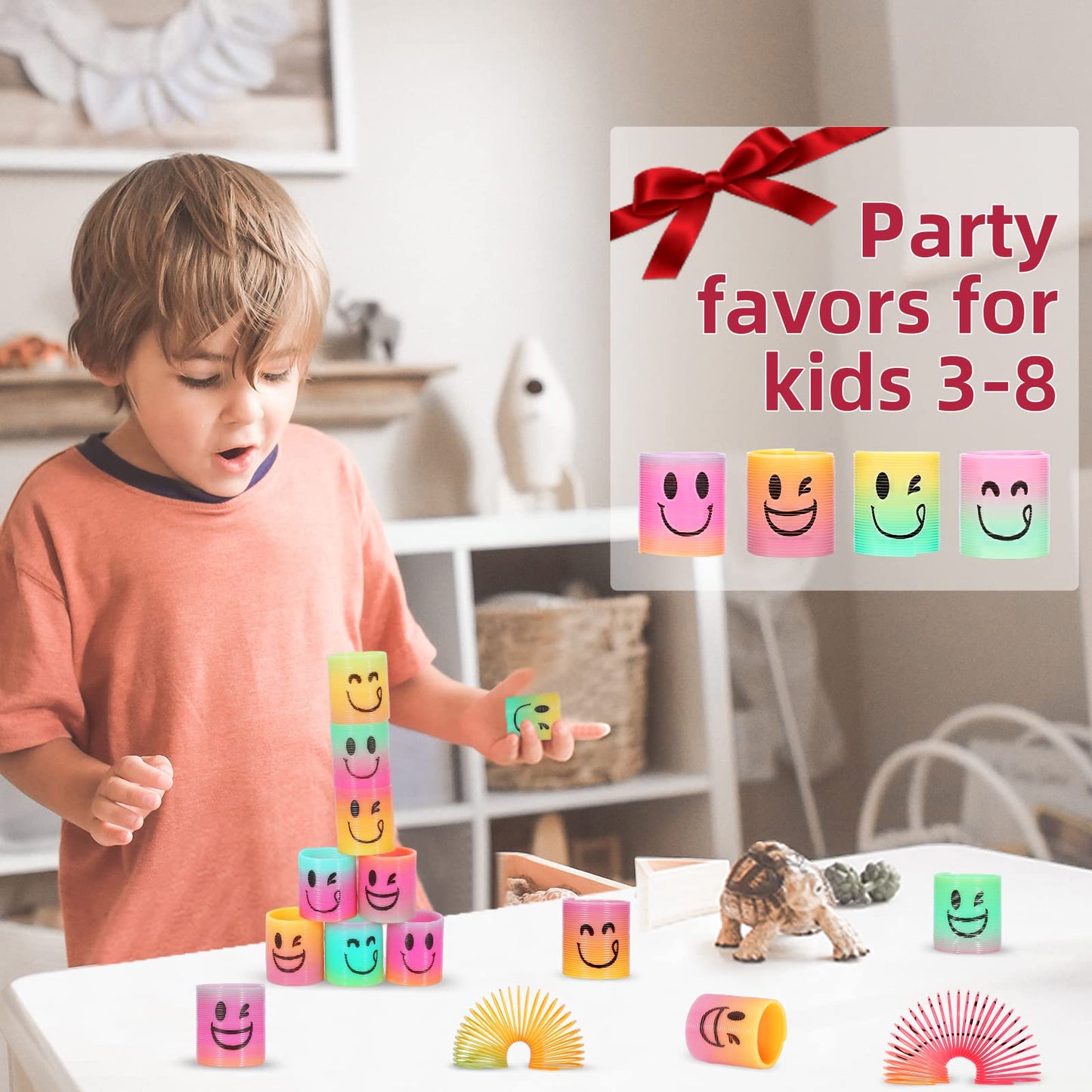 AZEN 24 Pcs Mini Spring Favors — Rainbow Fidget Toys for Kids 3-5 & 4-8 | Party Bags & Classroom Prizes