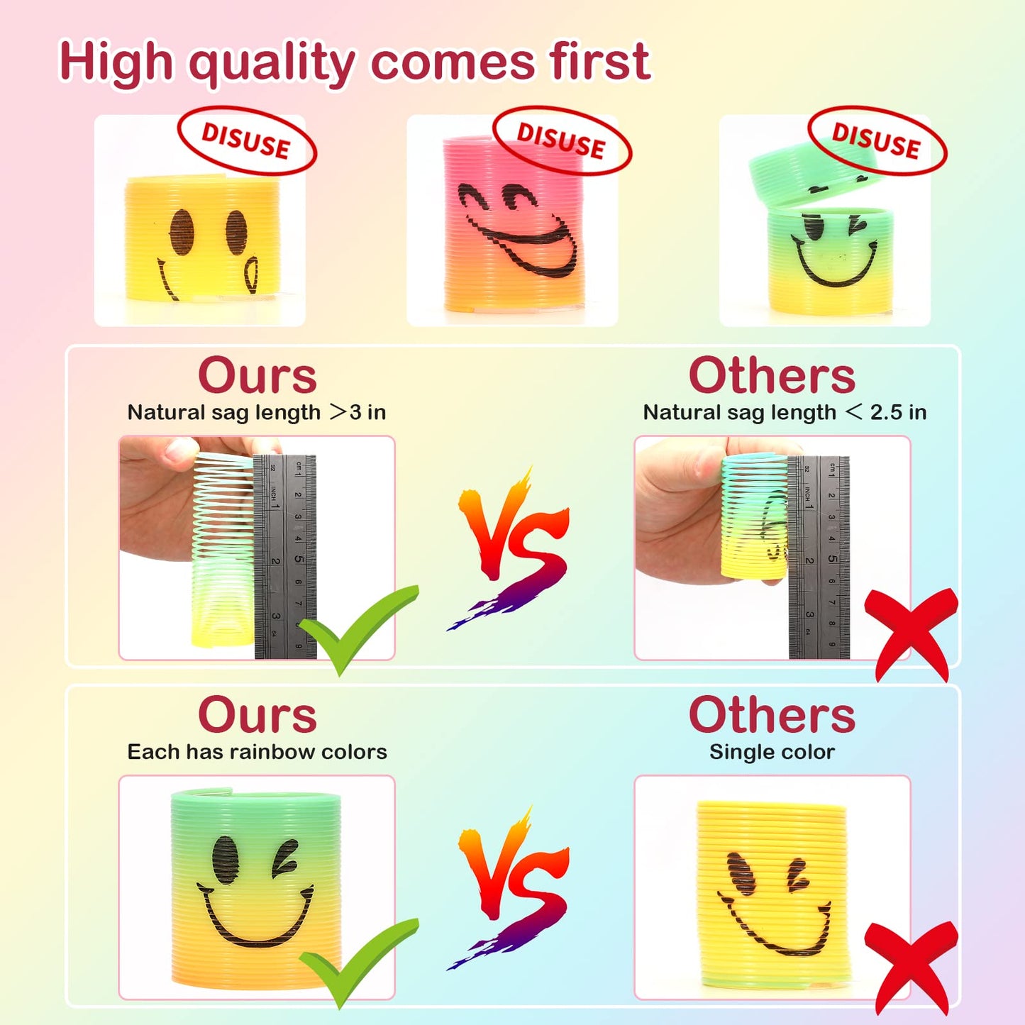 AZEN 24 Pcs Mini Spring Favors — Rainbow Fidget Toys for Kids 3-5 & 4-8 | Party Bags & Classroom Prizes