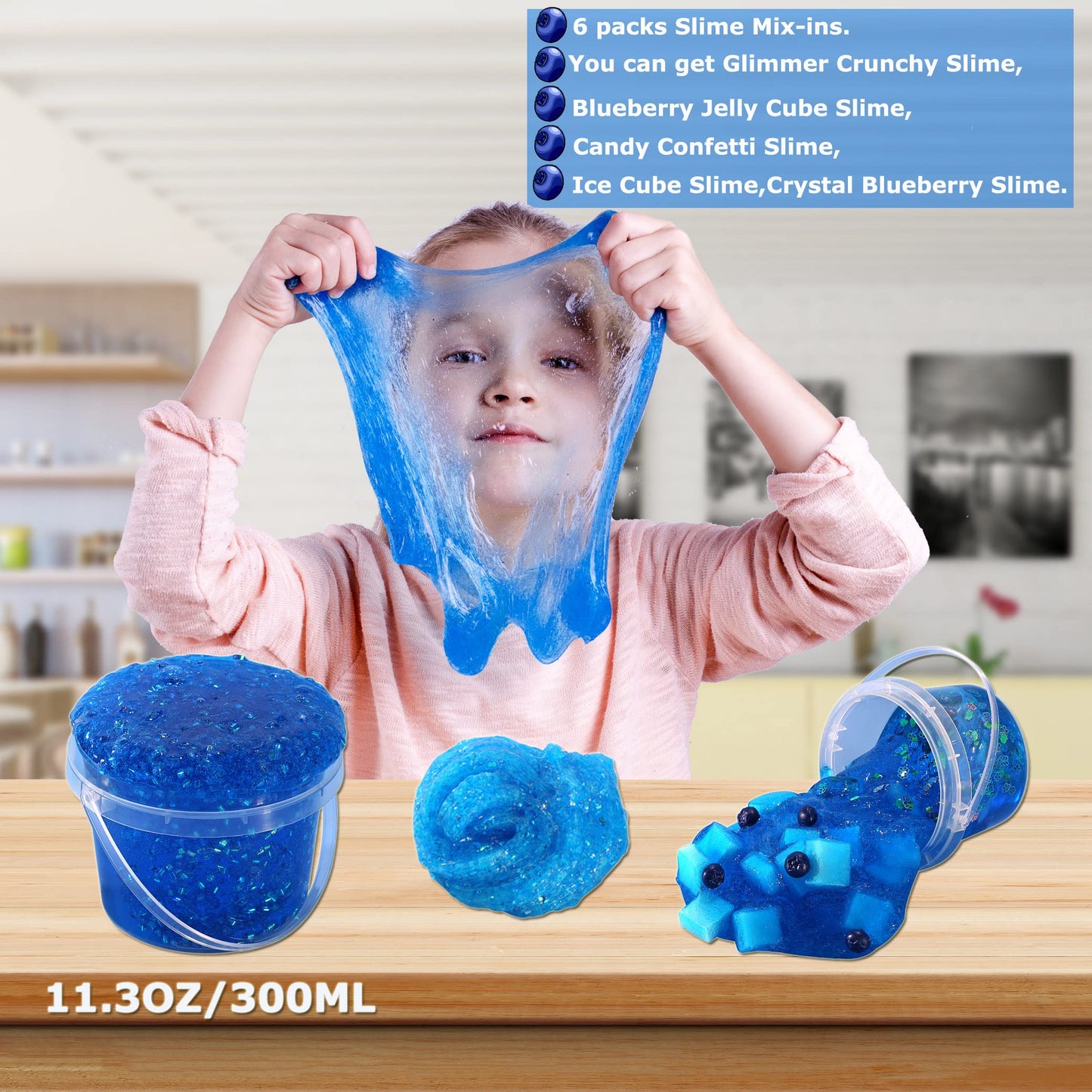 Azeperoy Premade Blueberry Jelly Cube Slime – Glimmer Crunchy Crystal with 6 Add-ins