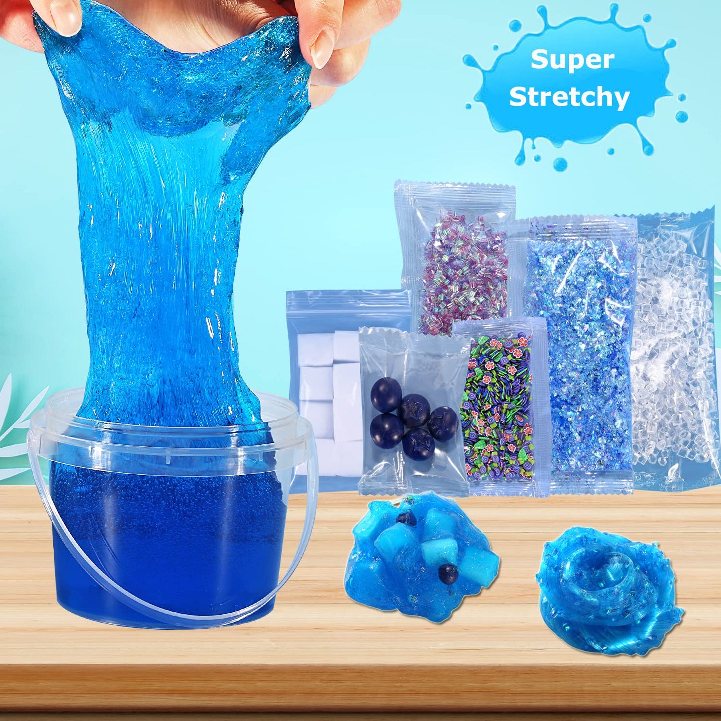 Azeperoy Premade Blueberry Jelly Cube Slime – Glimmer Crunchy Crystal with 6 Add-ins