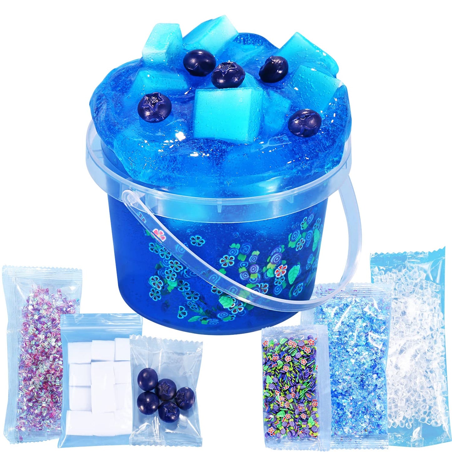Azeperoy Premade Blueberry Jelly Cube Slime – Glimmer Crunchy Crystal with 6 Add-ins