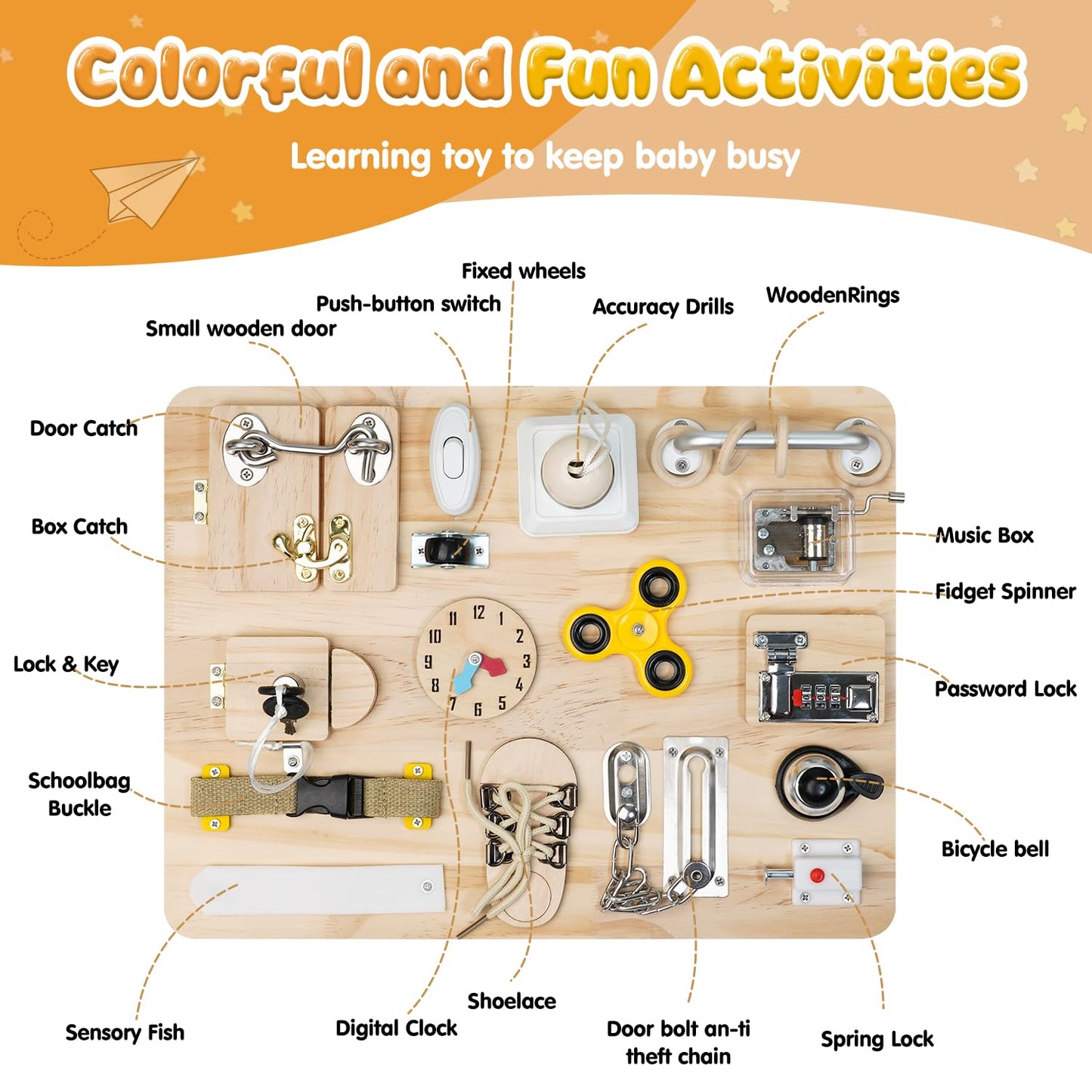 Azoravio Busy Board – 18-in-1 Wooden Montessori Sensory Toy for Toddlers (1–4 Years)