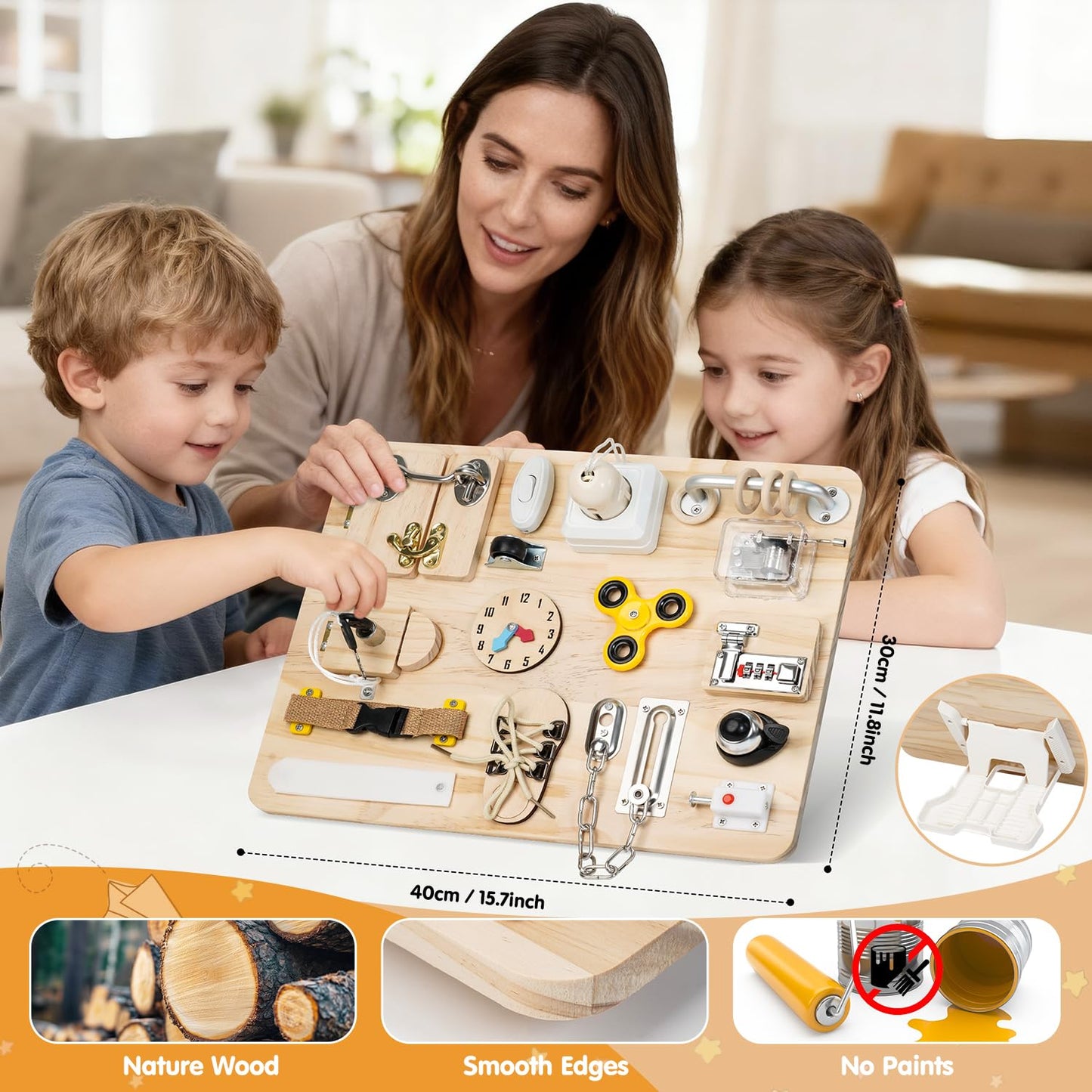 Azoravio Busy Board – 18-in-1 Wooden Montessori Sensory Toy for Toddlers (1–4 Years)