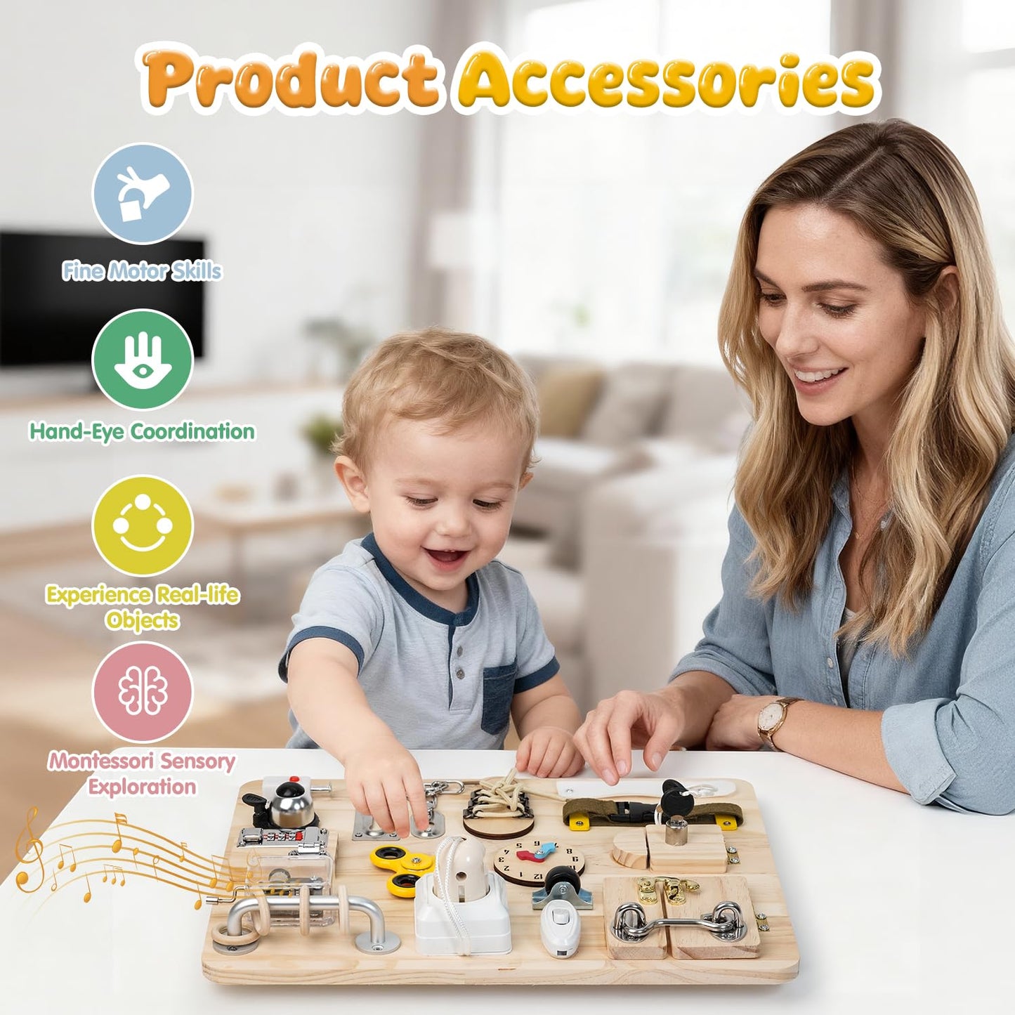 Azoravio Busy Board – 18-in-1 Wooden Montessori Sensory Toy for Toddlers (1–4 Years)