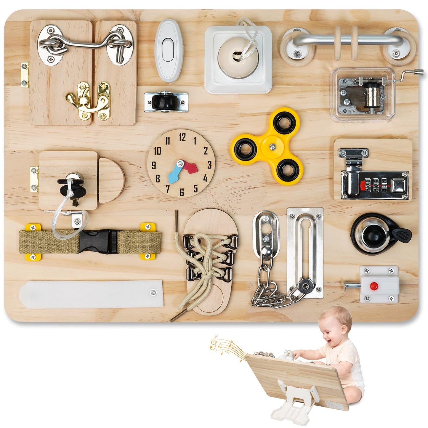 Azoravio Busy Board – 18-in-1 Wooden Montessori Sensory Toy for Toddlers (1–4 Years)