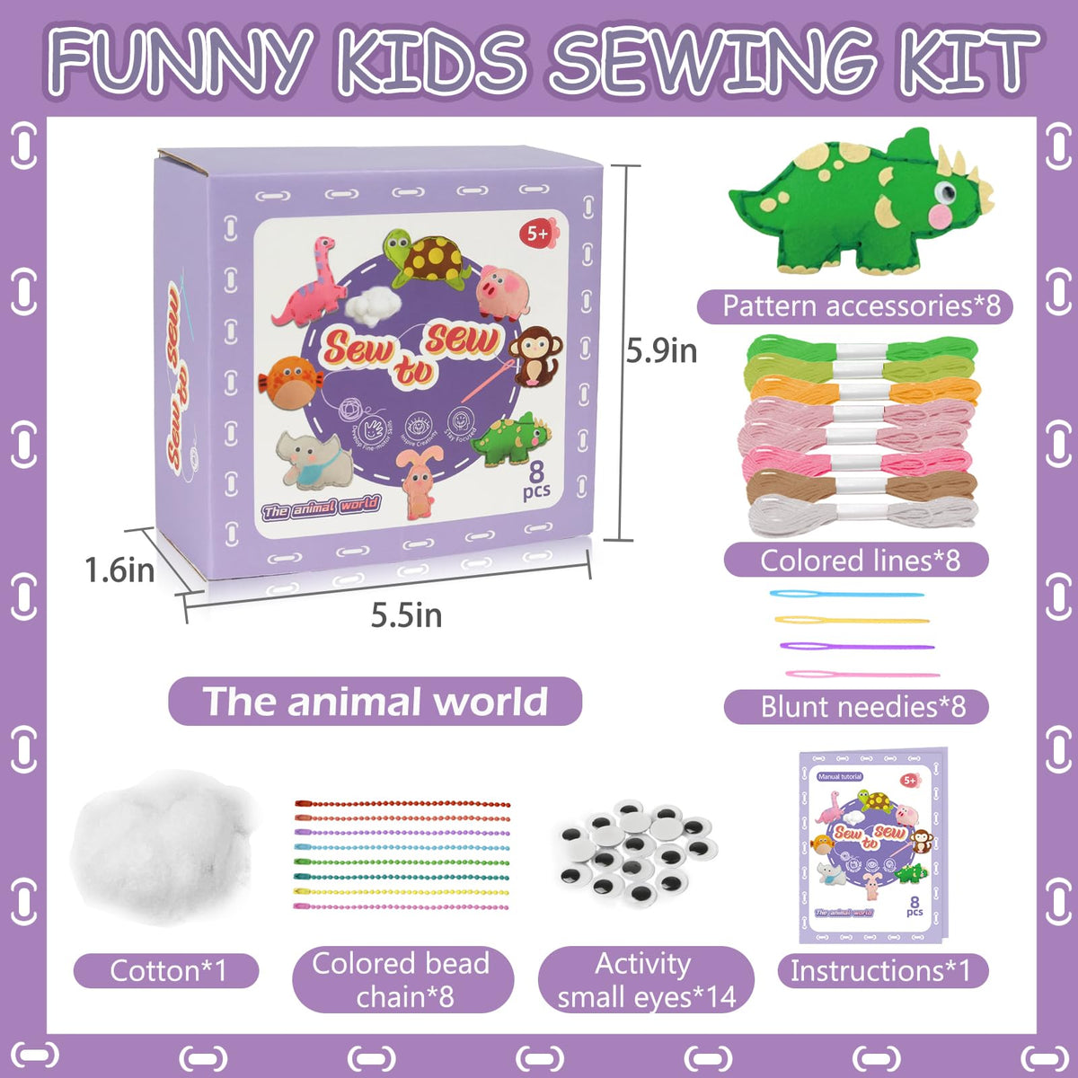 AzReference Kids Sewing Kits for Beginners — 8 Felt Animal Projects
