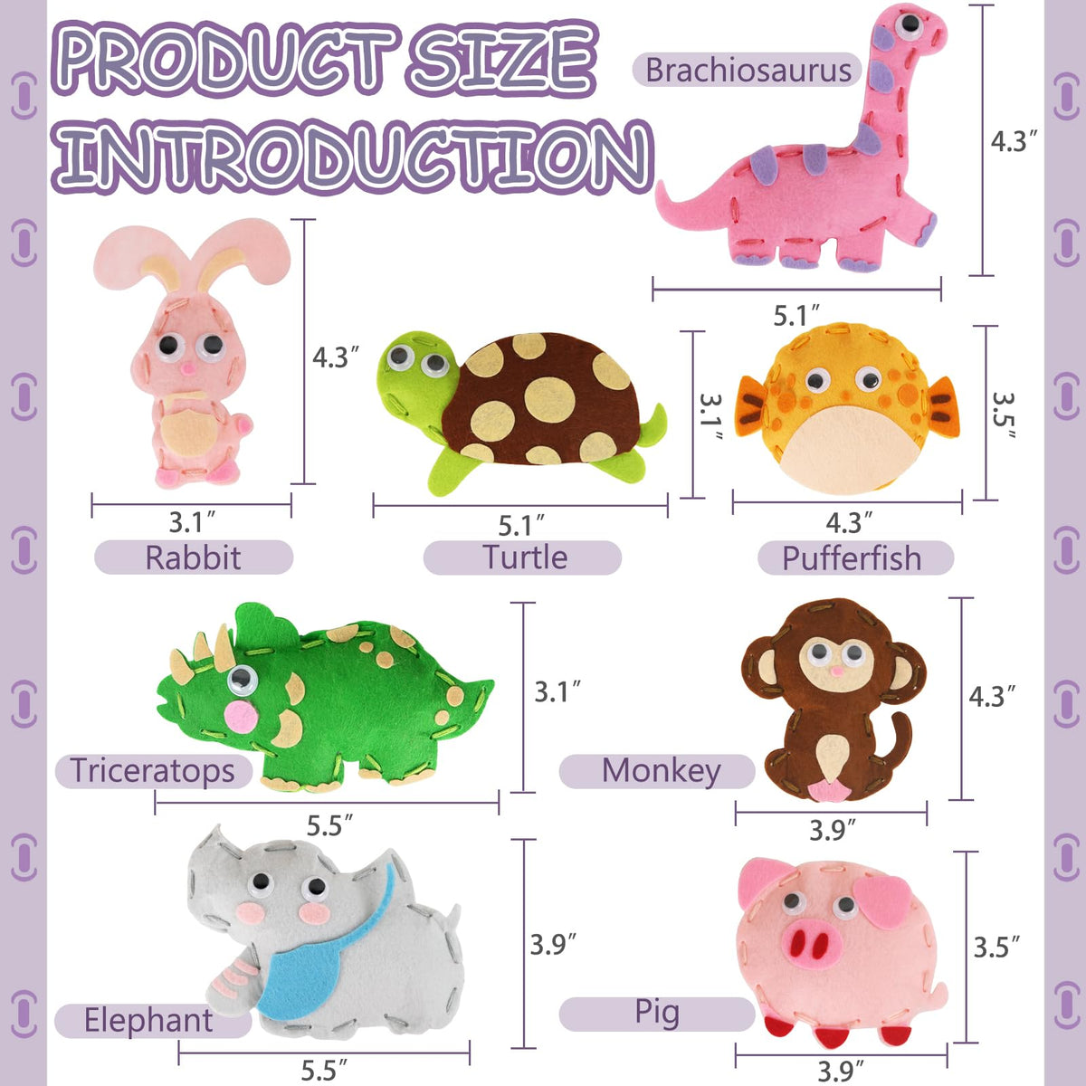 AzReference Kids Sewing Kits for Beginners — 8 Felt Animal Projects