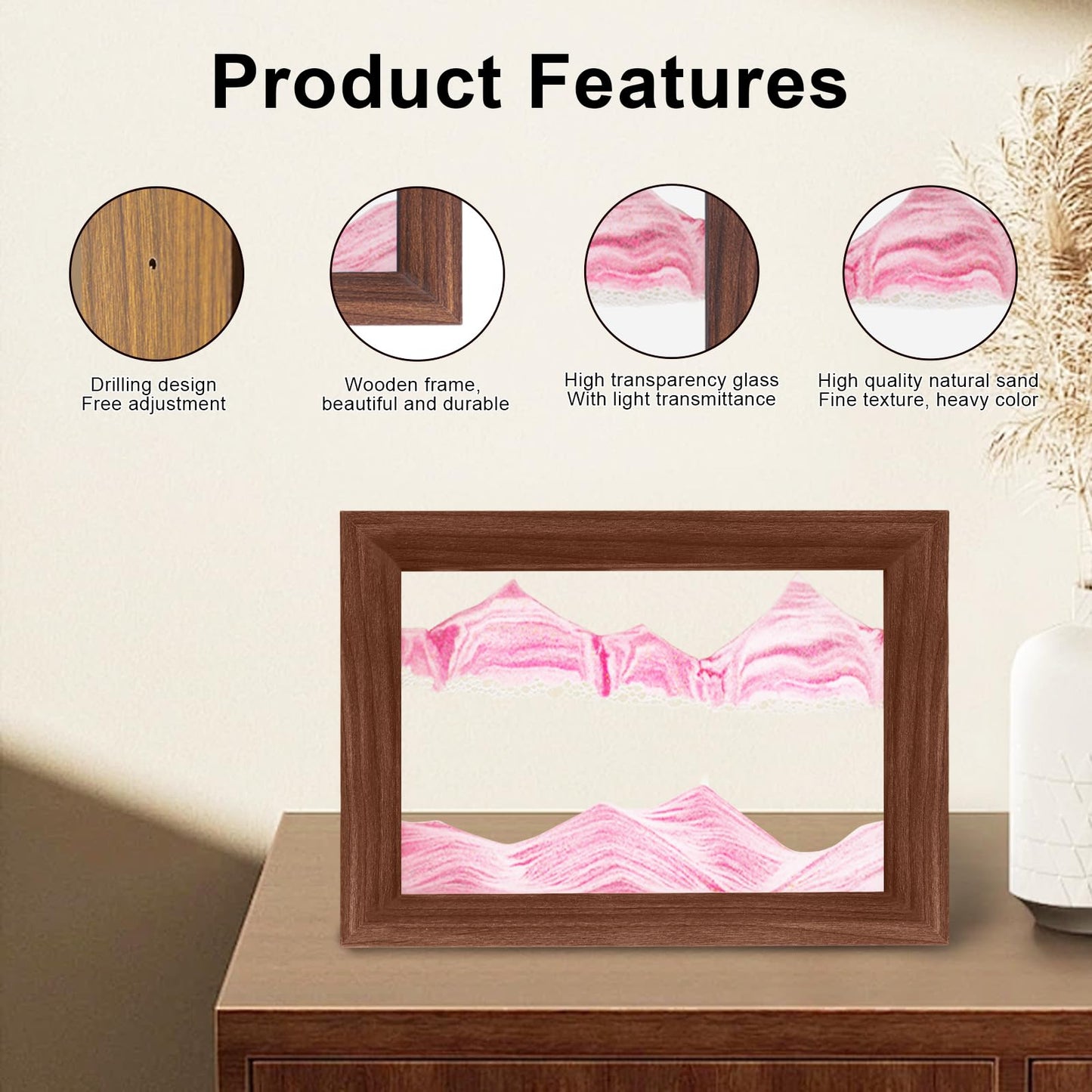 AzureLeap Moving Sand Art – 3D Deep Sea Sand Scene in Pink, 6in Wood Frame