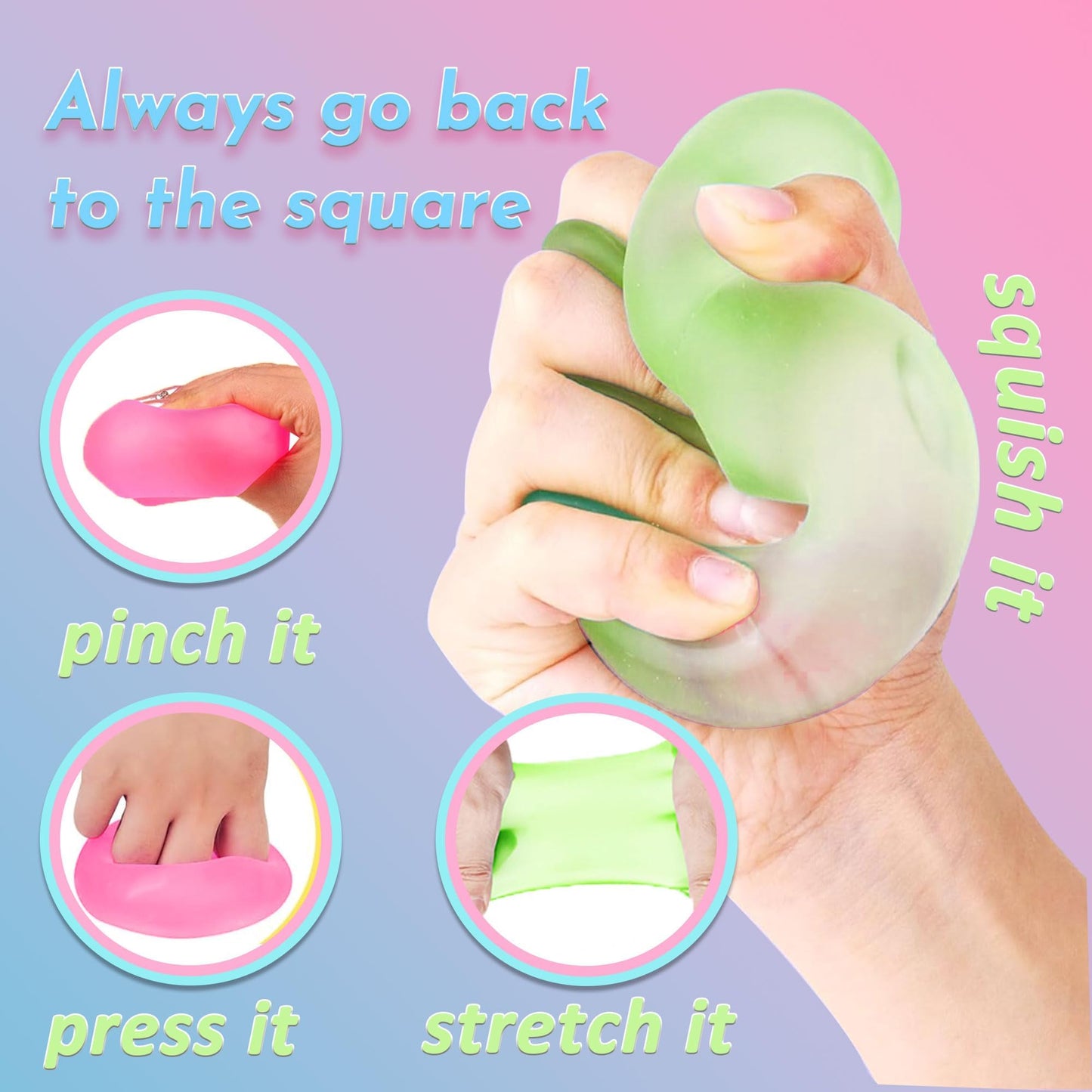 Azurphoric 3Pcs Stress Cube Squishy Toys – Sensory Fidget Balls (Purple, Green, Pink)