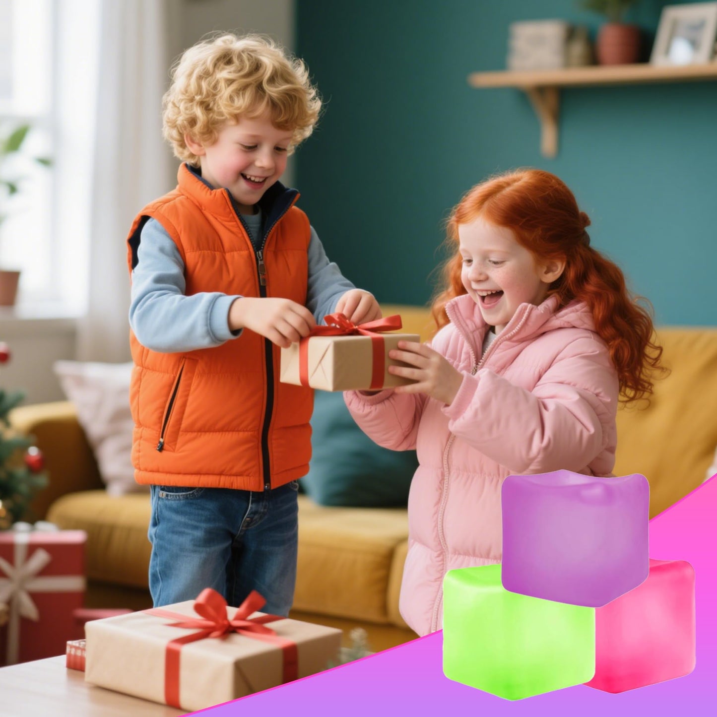 Azurphoric 3Pcs Stress Cube Squishy Toys – Sensory Fidget Balls (Purple, Green, Pink)