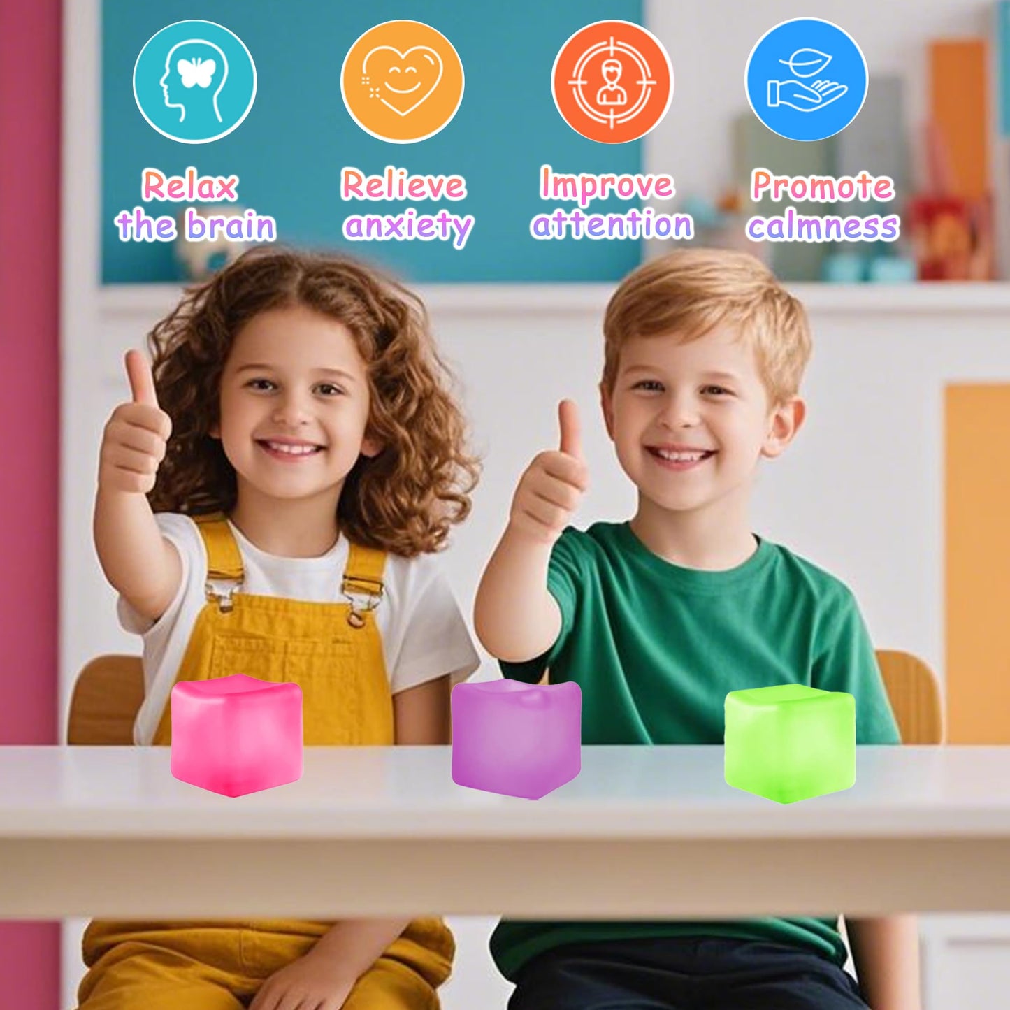 Azurphoric 3Pcs Stress Cube Squishy Toys – Sensory Fidget Balls (Purple, Green, Pink)