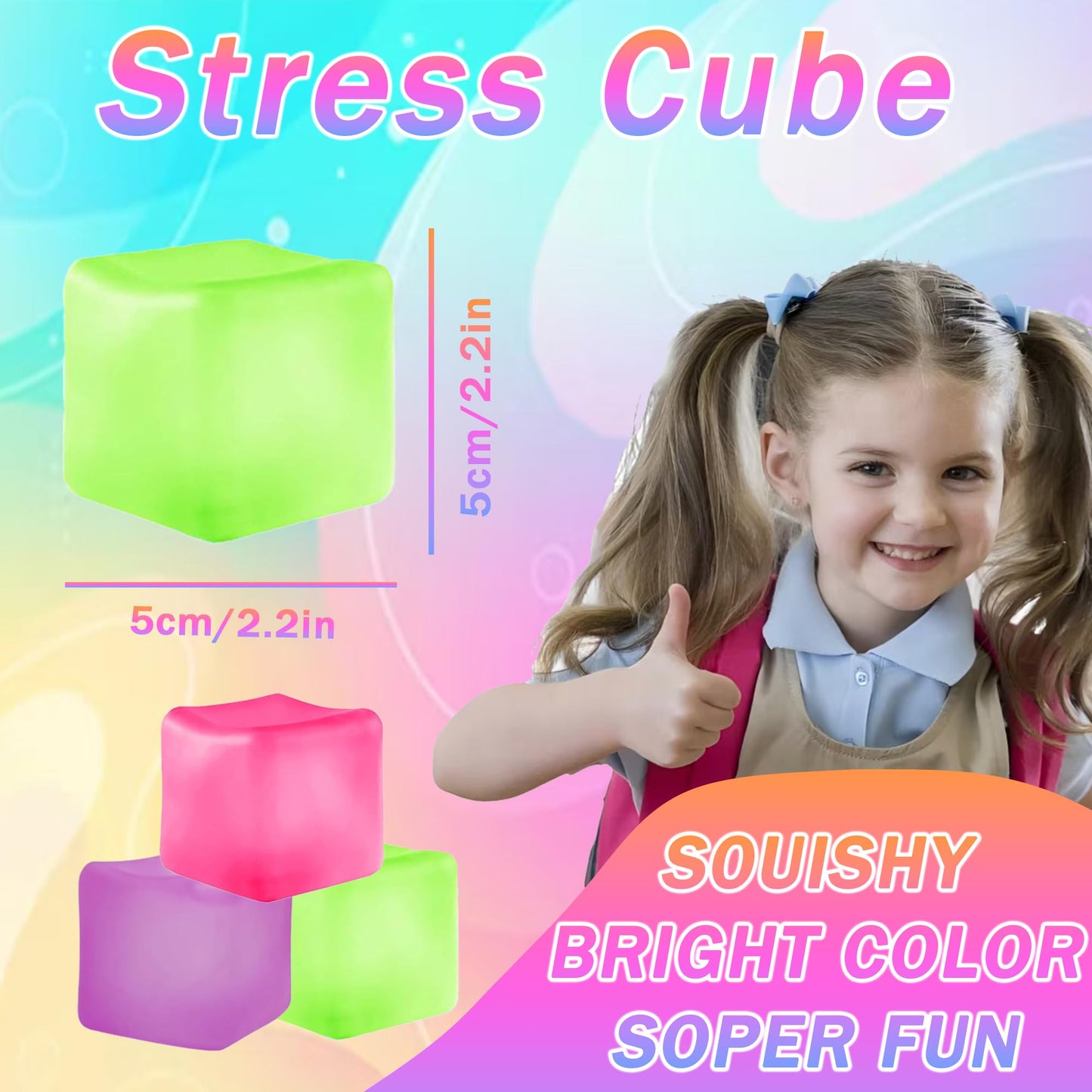 Azurphoric 3Pcs Stress Cube Squishy Toys – Sensory Fidget Balls (Purple, Green, Pink)