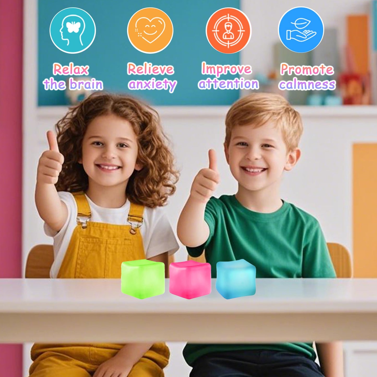 Azurphoric 3Pcs Stress Cube Squishy Toys – Slow Rising, Quiet Fidget Balls for Focus & Calm