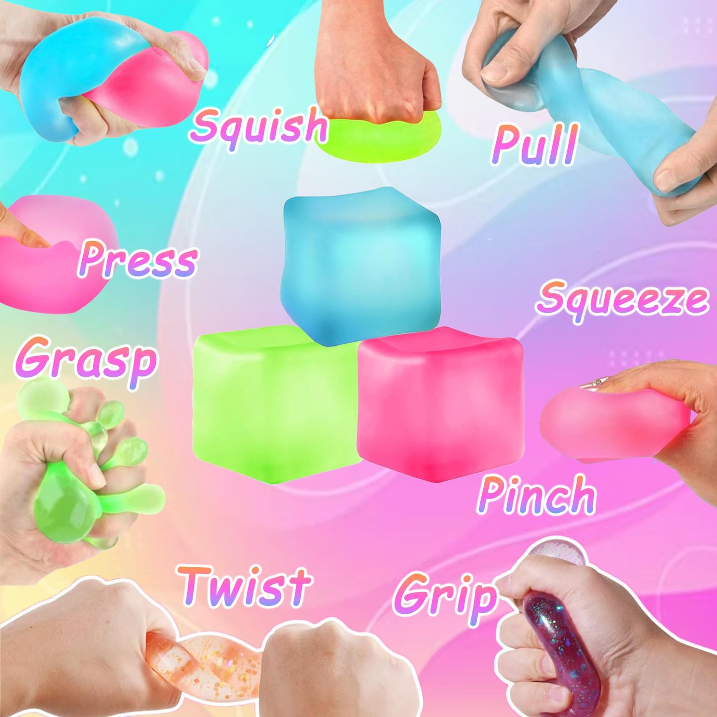 Azurphoric 3Pcs Stress Cube Squishy Toys – Slow Rising, Quiet Fidget Balls for Focus & Calm