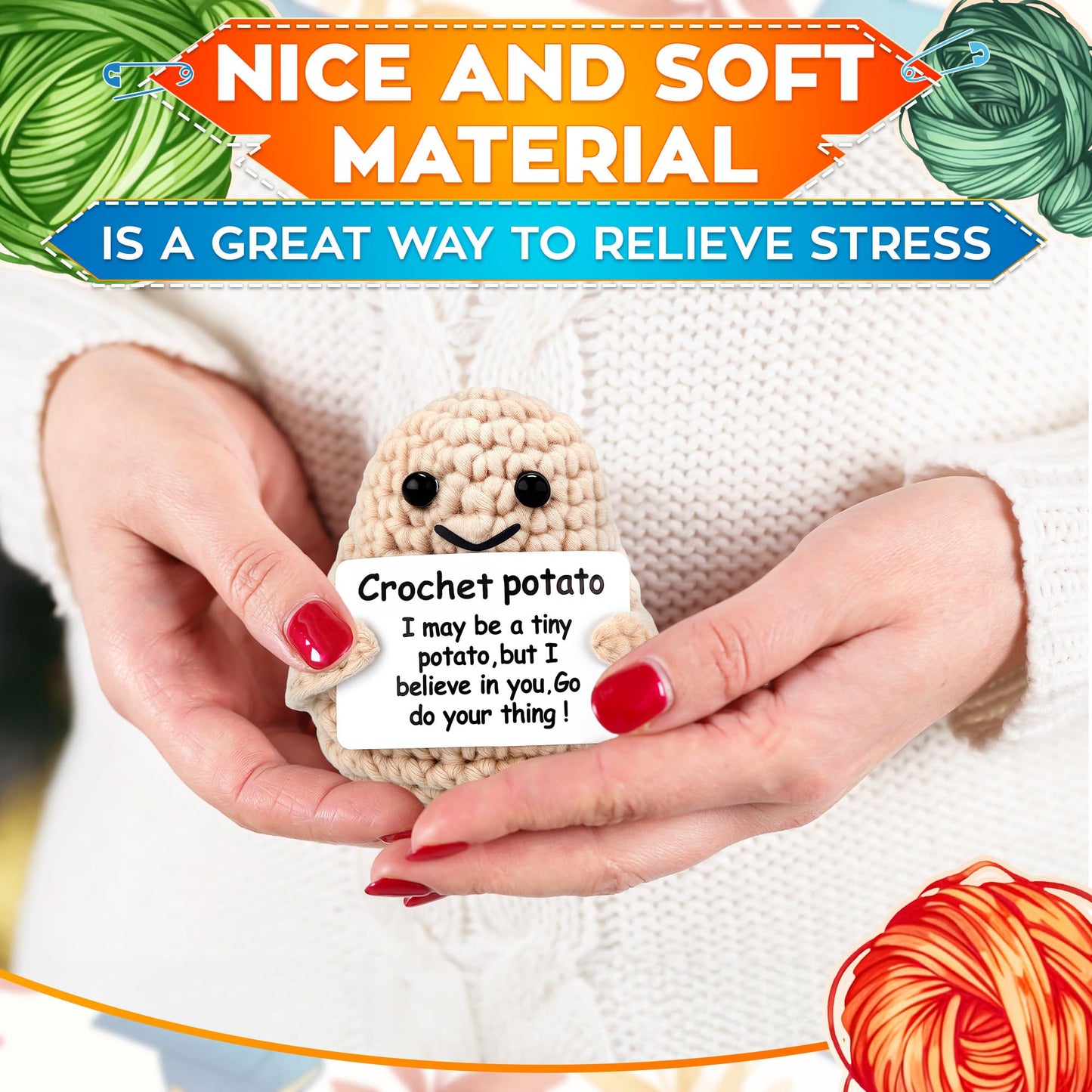 AZZORI Crochet Potato – Tiny Yarn Plush with Encouragement Card