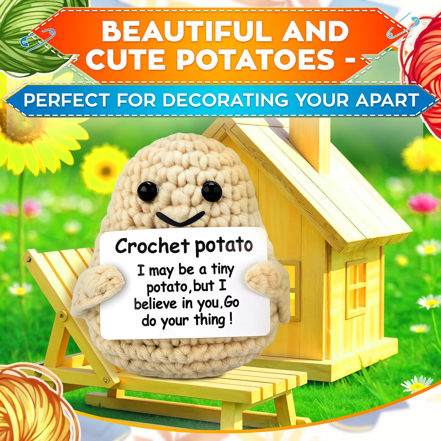 AZZORI Crochet Potato – Tiny Yarn Plush with Encouragement Card