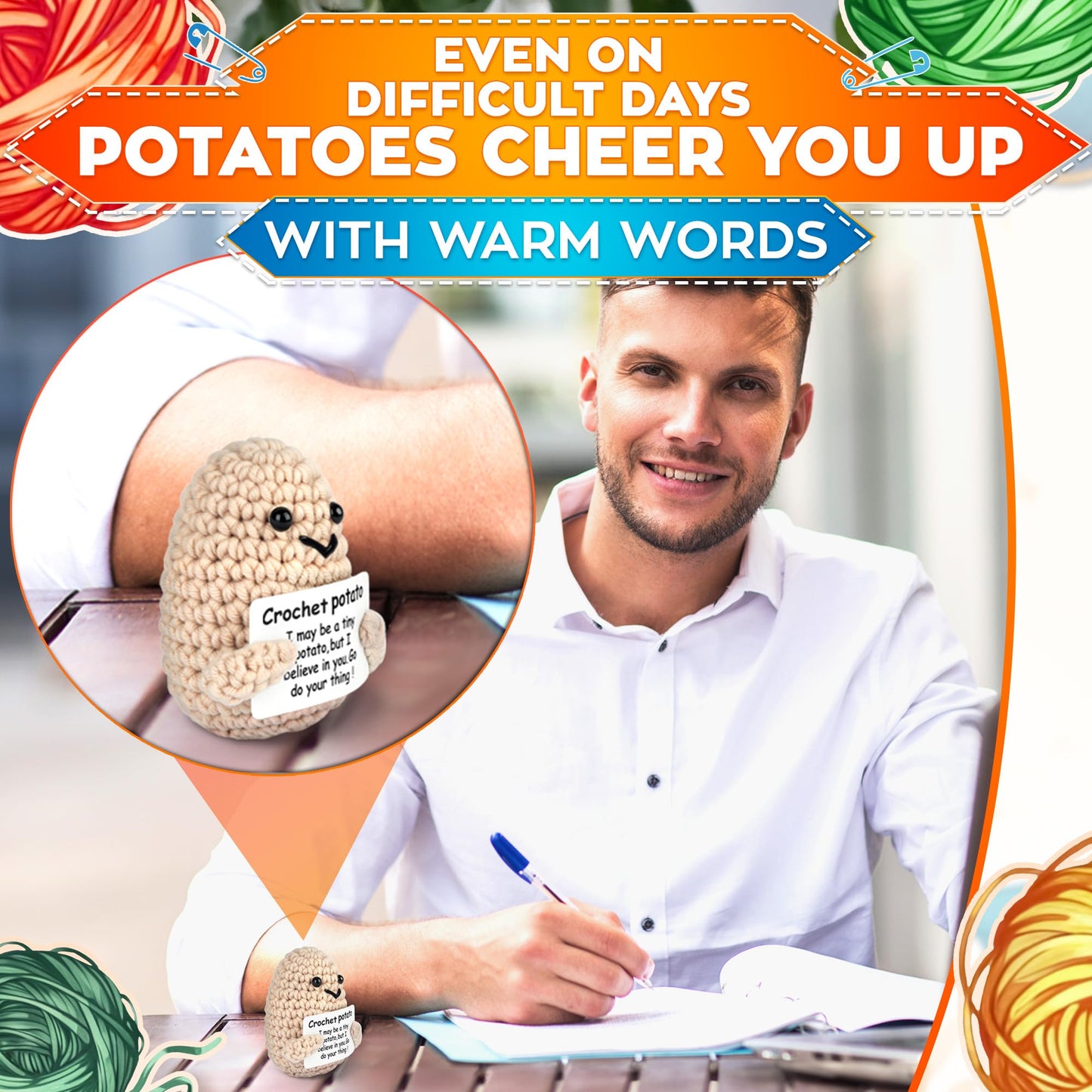 AZZORI Crochet Potato – Tiny Yarn Plush with Encouragement Card