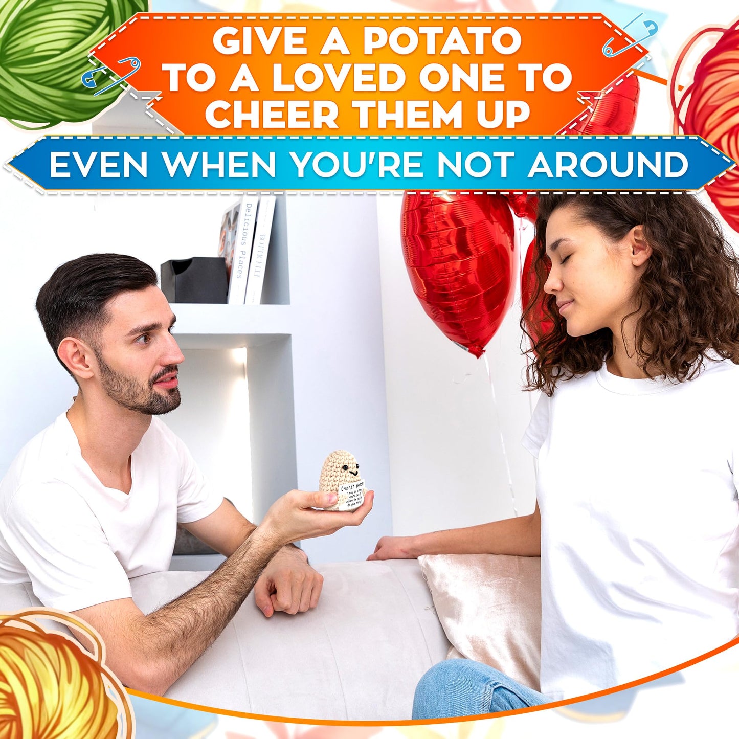AZZORI Crochet Potato – Tiny Yarn Plush with Encouragement Card