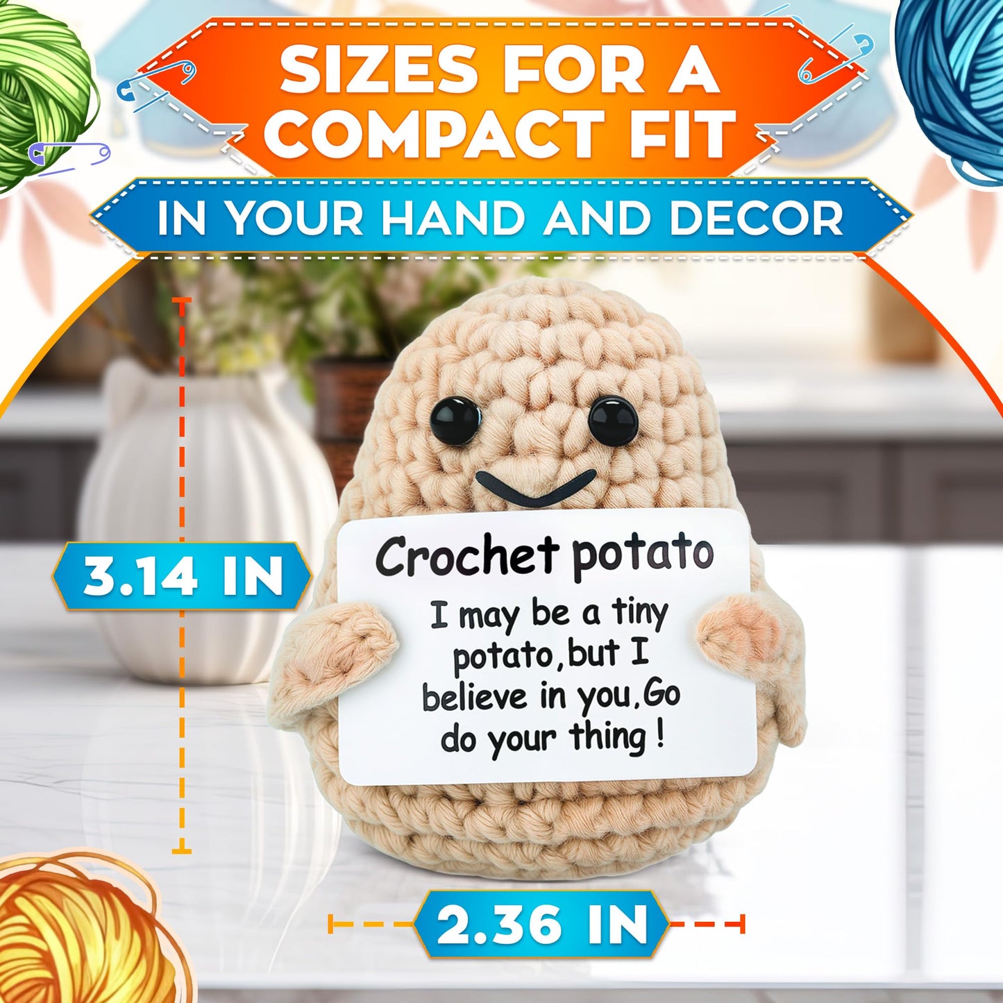 AZZORI Crochet Potato – Tiny Yarn Plush with Encouragement Card