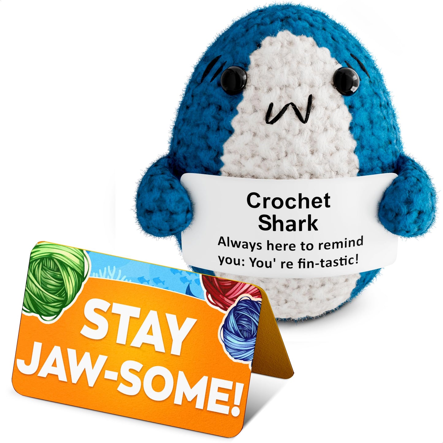 AZZORI Crochet Shark Plushie – 2.8-Inch Mini Shark with Message Card