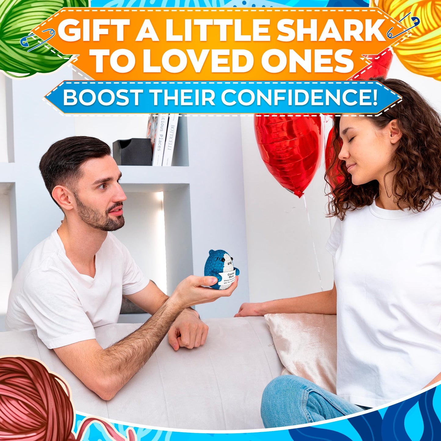 AZZORI Crochet Shark Plushie – 2.8-Inch Mini Shark with Message Card