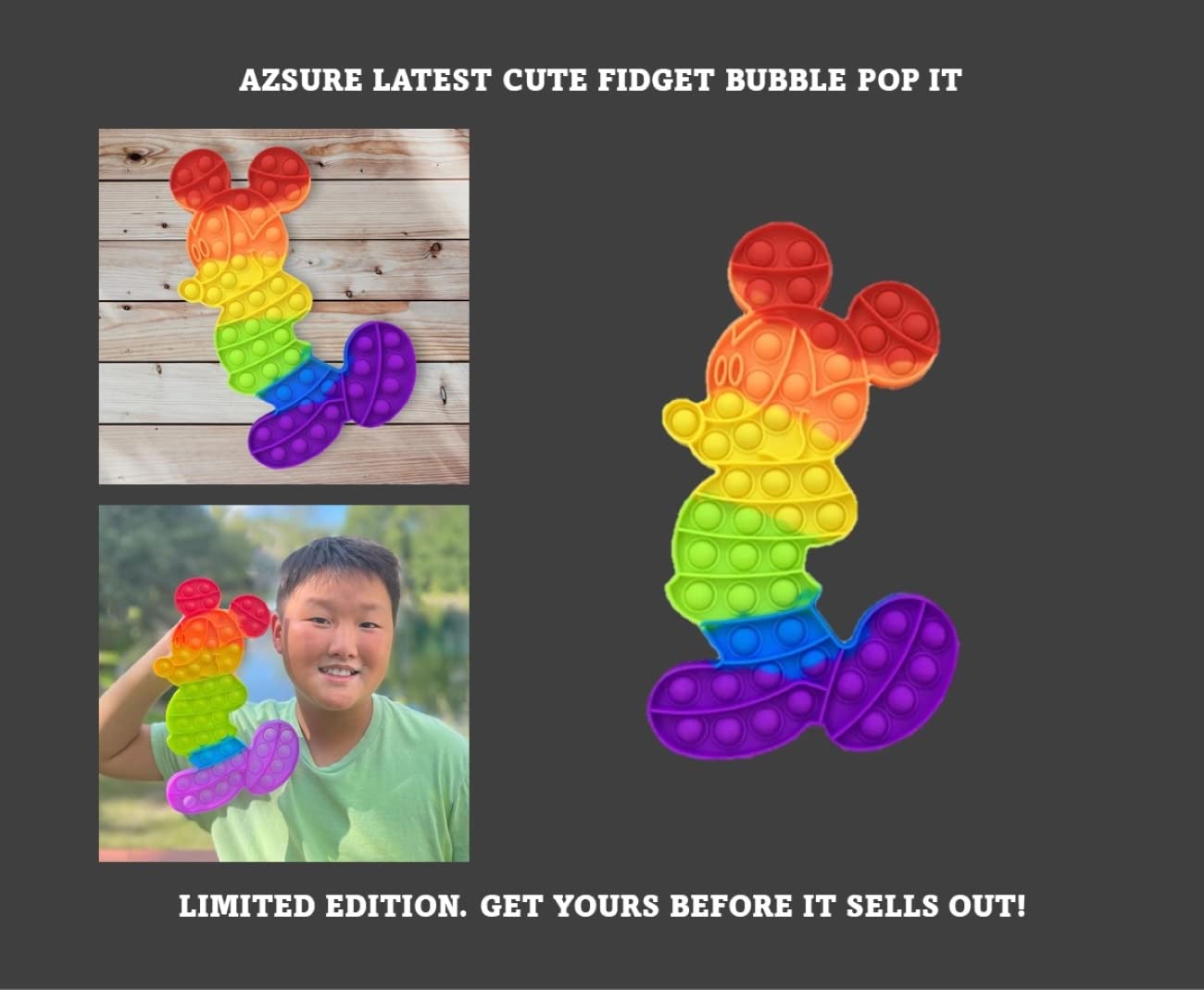 Azsure Lifestyle Large Sensory Silicone Pop It Rainbow Mouse – Stress Relief & Focus