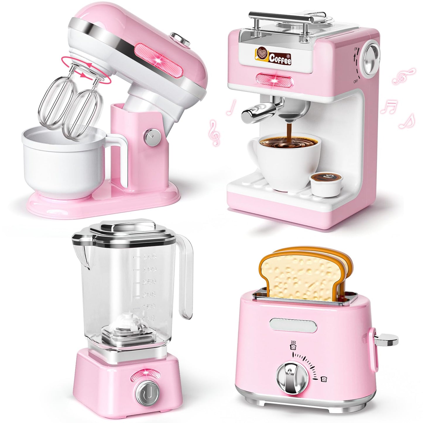 B Bascolor Kids Kitchen Toys Set - BPA-Free 7-Piece Pretend Play Appliances (Pink)