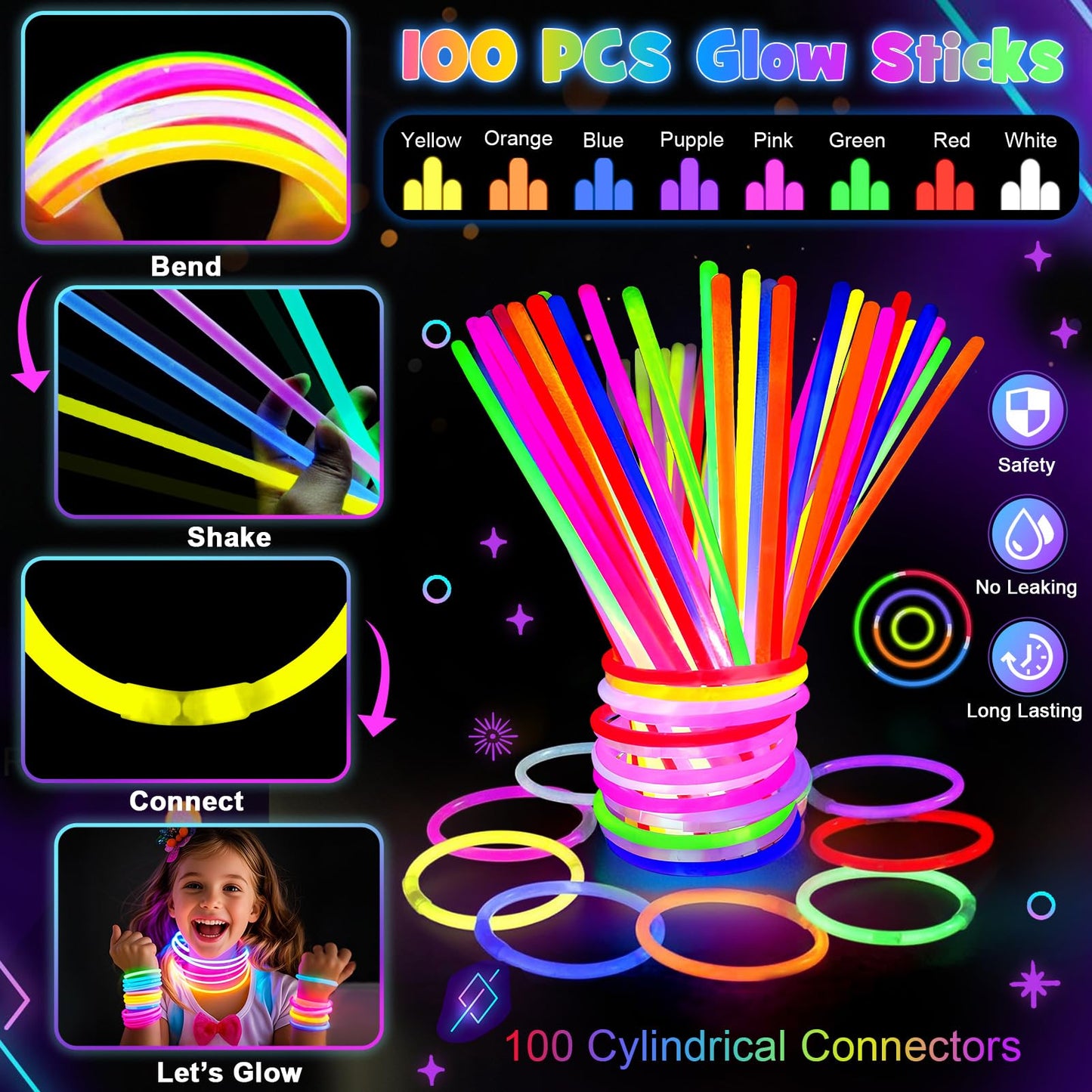 B Bascolor Glow in the Dark Party Supplies – 260 Pcs Light Up Party Favors