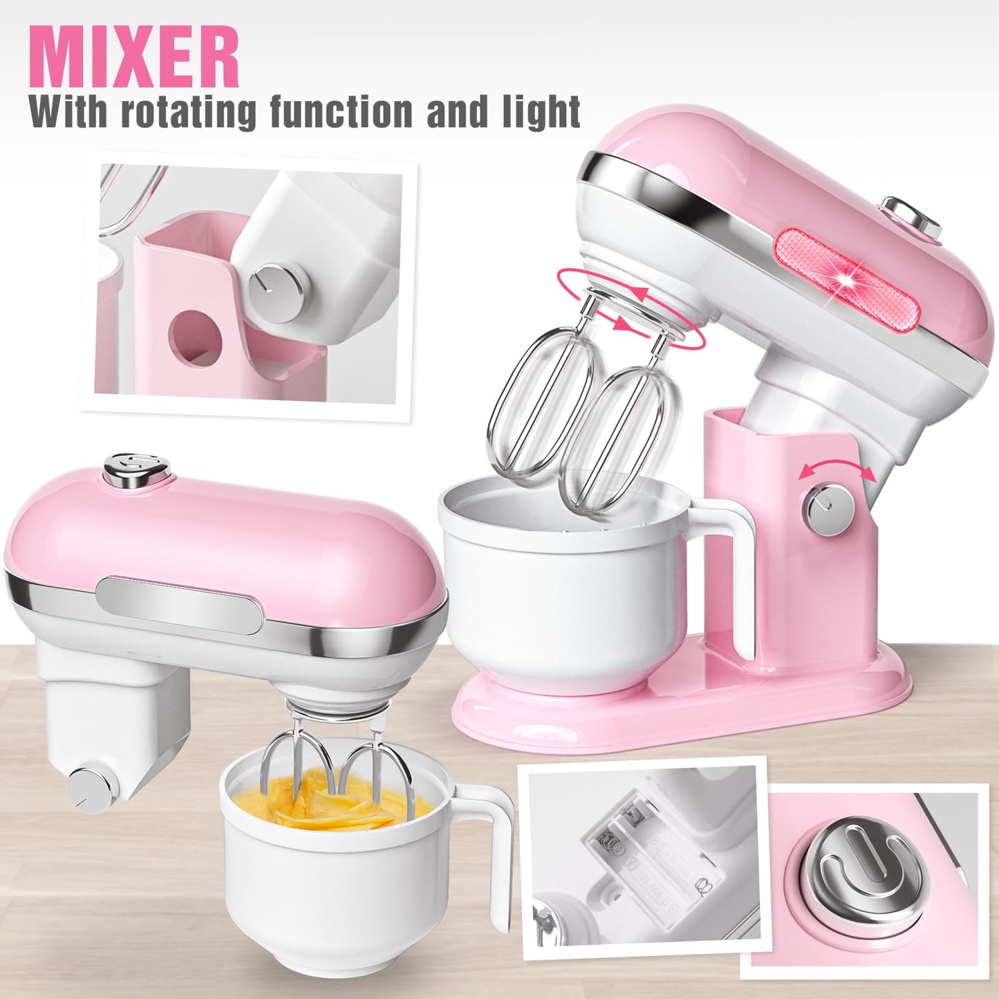 B Bascolor Kids Kitchen Toys Set - BPA-Free 7-Piece Pretend Play Appliances (Pink)