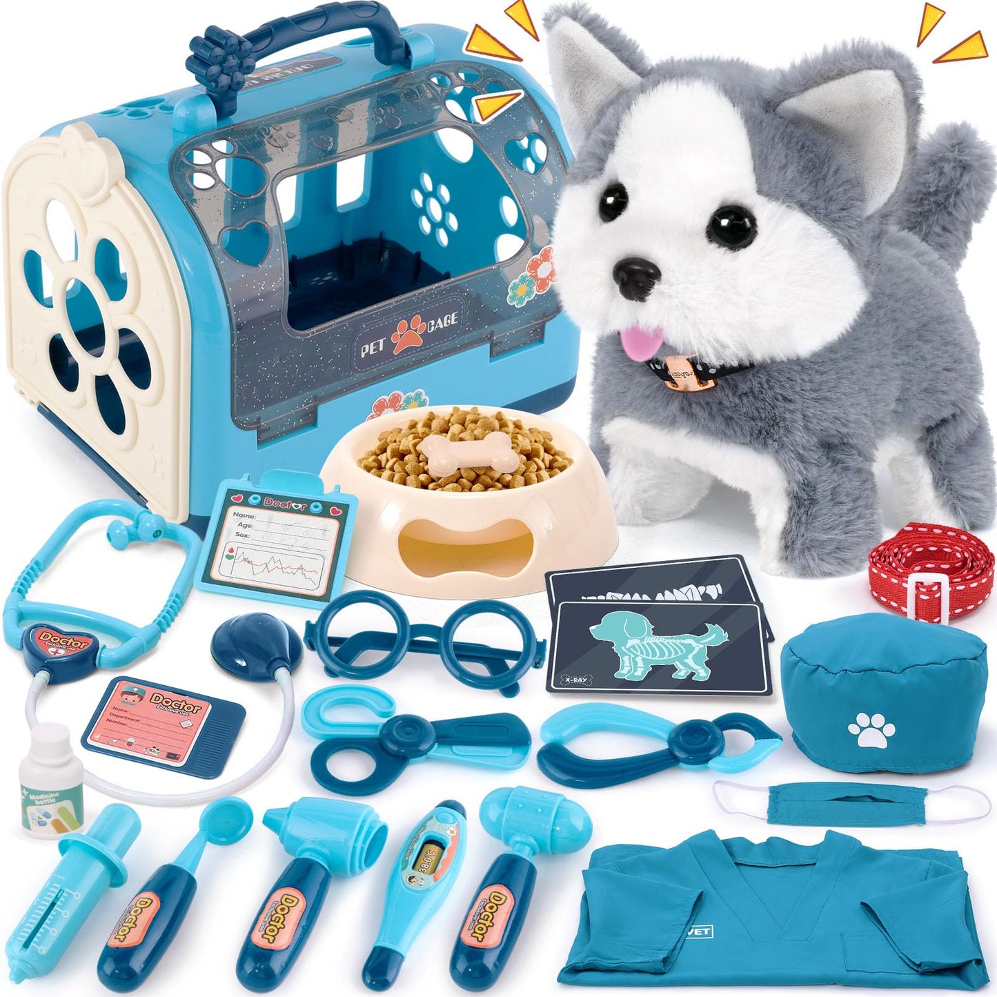 B Bascolor 22Pcs Dog Toys Vet Kit – Interactive Husky Doctor Playset for Kids