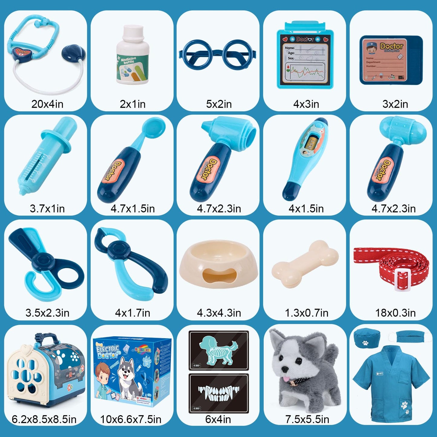 B Bascolor 22Pcs Dog Toys Vet Kit – Interactive Husky Doctor Playset for Kids