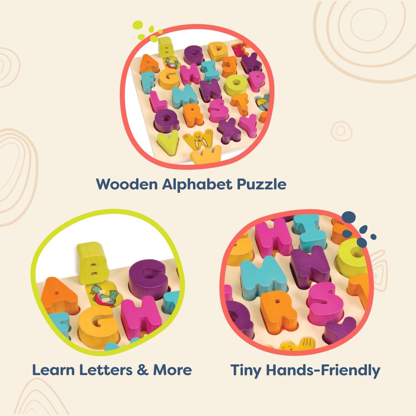 B. toys Alpha B. Tical – Wooden Alphabet Puzzle (26 Letters) for Toddlers