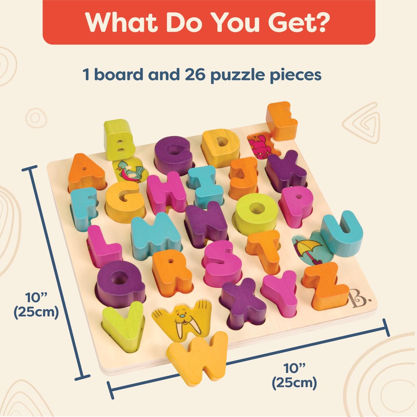 B. toys Alpha B. Tical – Wooden Alphabet Puzzle (26 Letters) for Toddlers