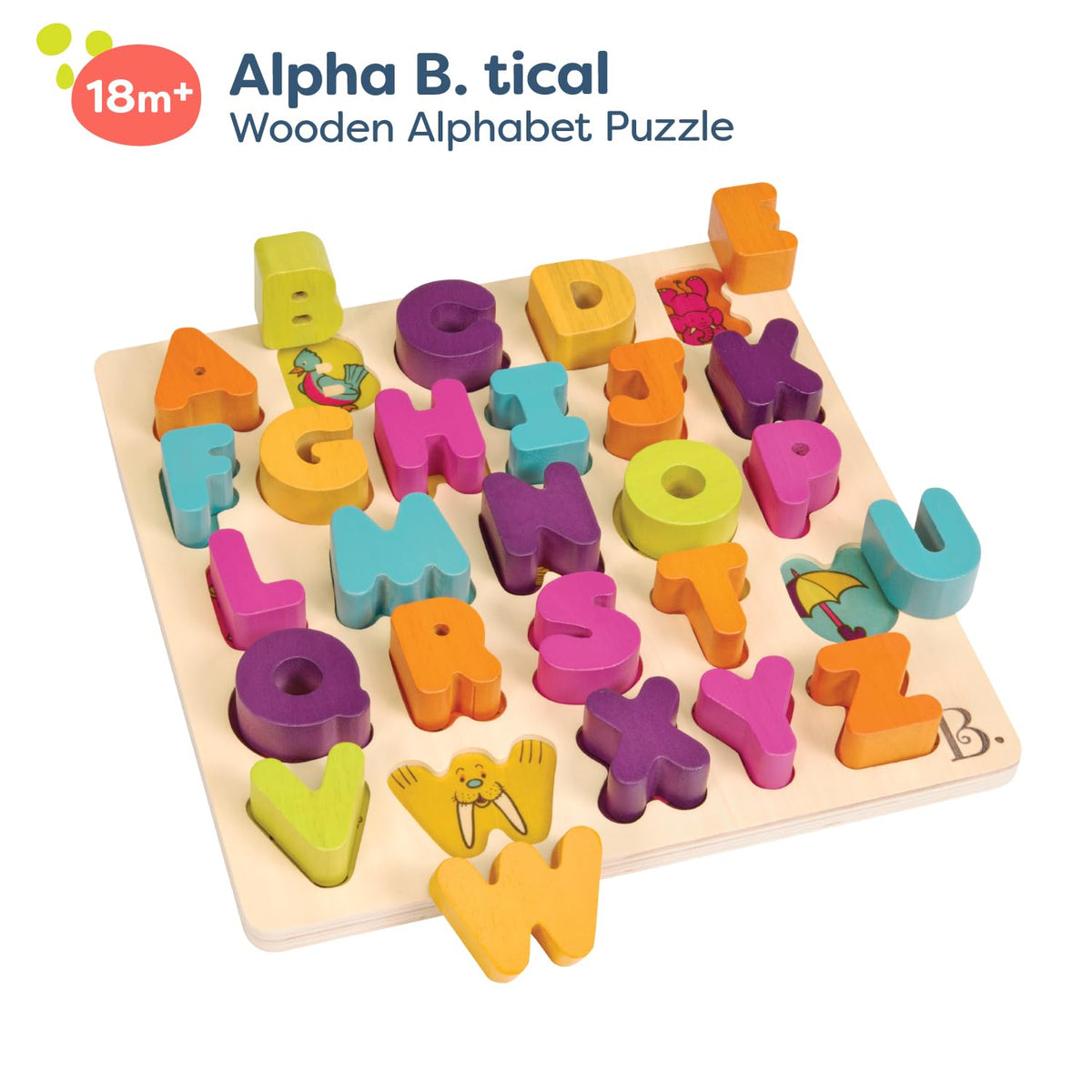 B. toys Alpha B. Tical – Wooden Alphabet Puzzle (26 Letters) for Toddlers